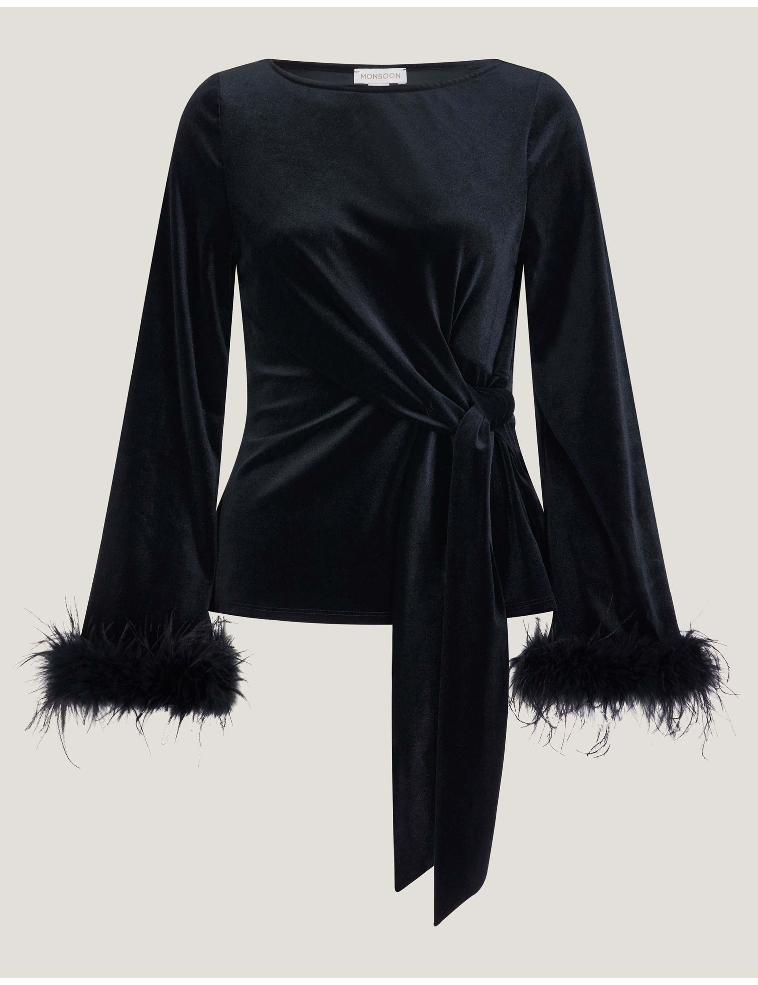 Velvet Slash Neck Feather Detail Top 2 of 5