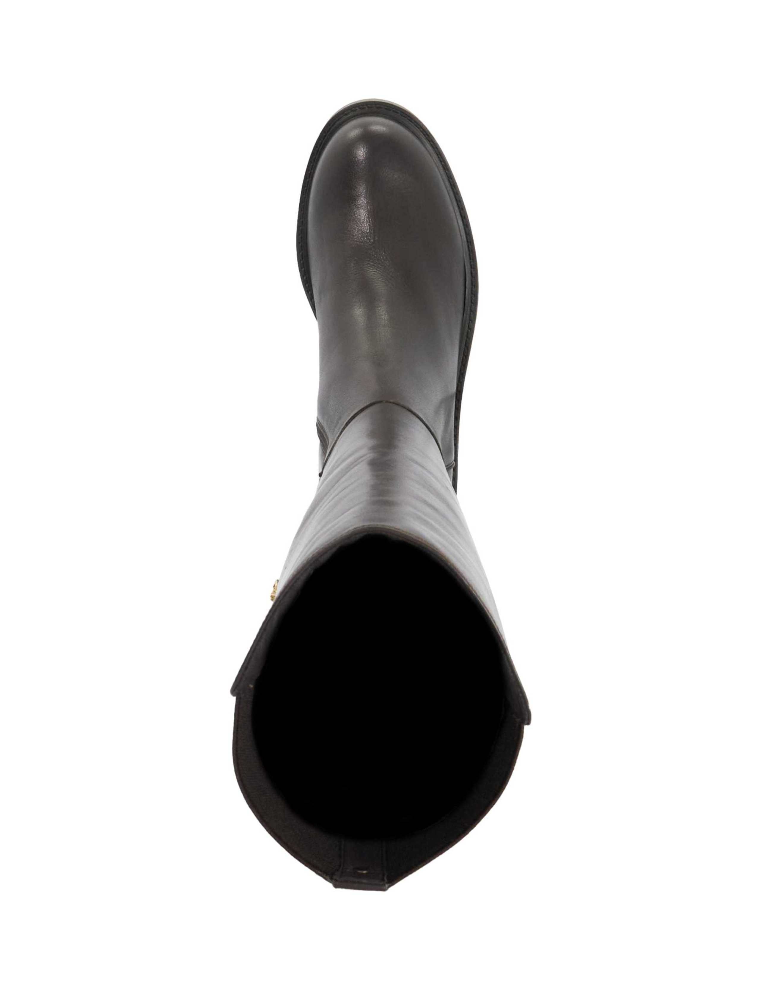 Leather Block Heel Round Toe Knee High Boots 2 of 5