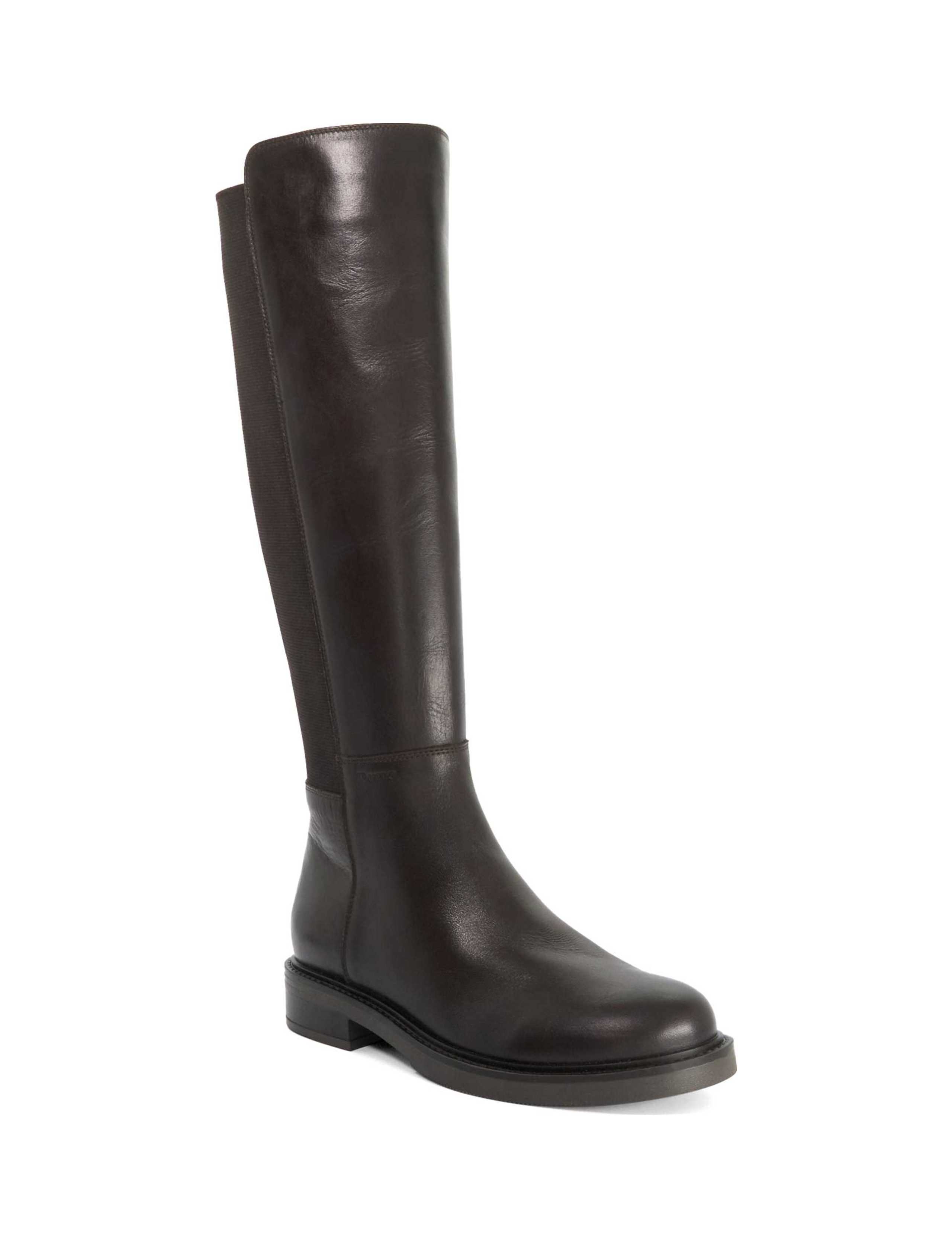 Leather Block Heel Round Toe Knee High Boots 3 of 5