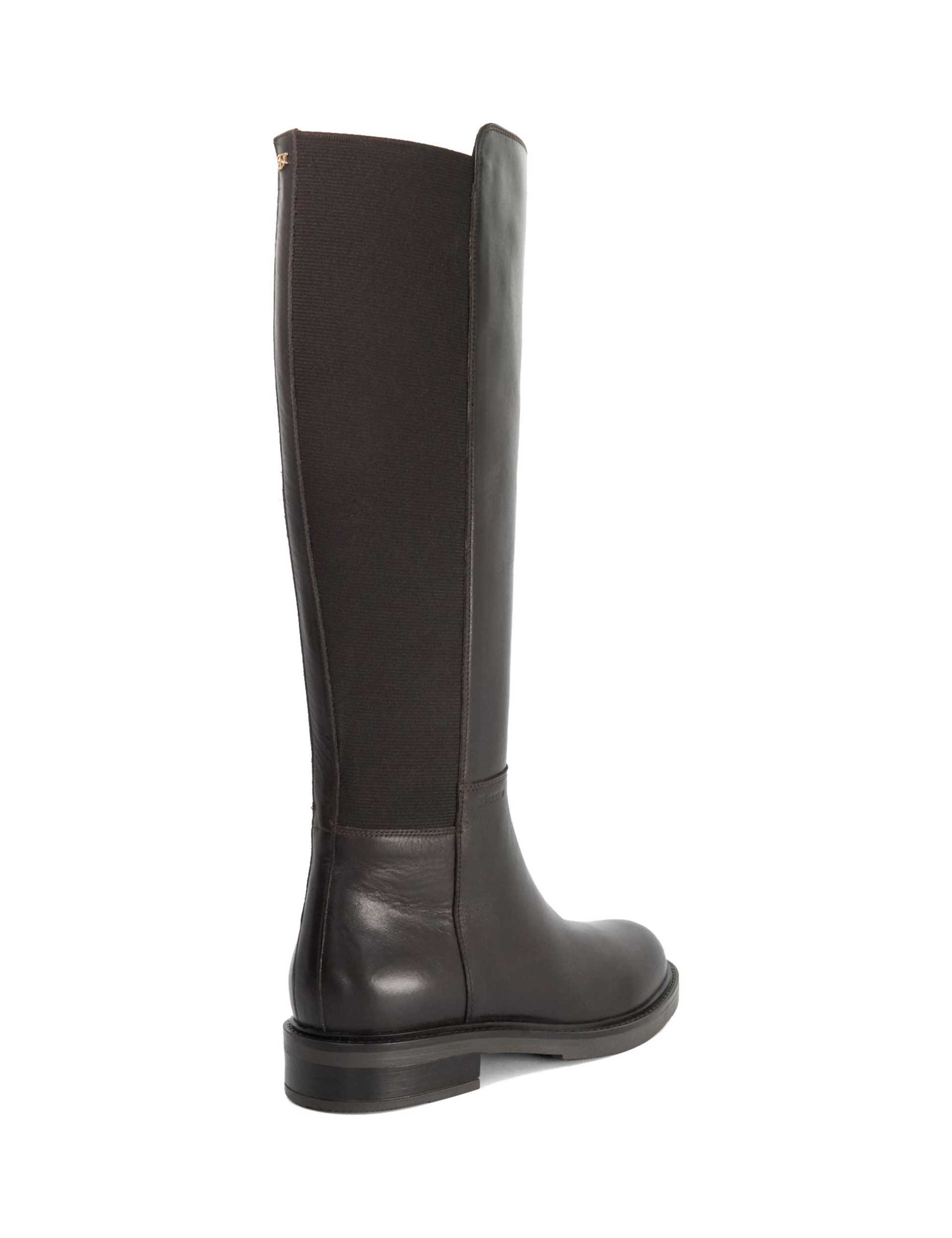 Leather Block Heel Round Toe Knee High Boots 4 of 5