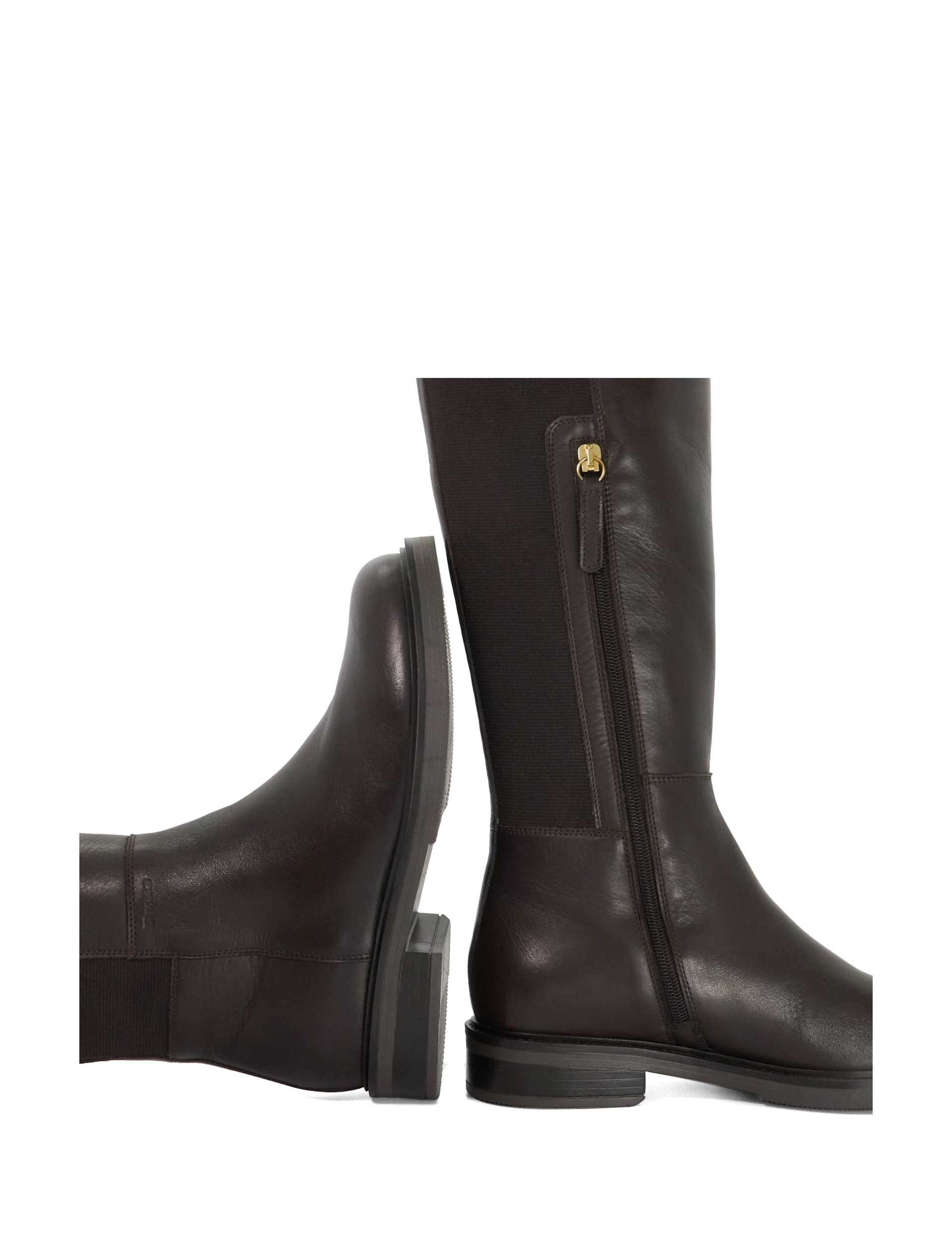 Leather Block Heel Round Toe Knee High Boots 5 of 5