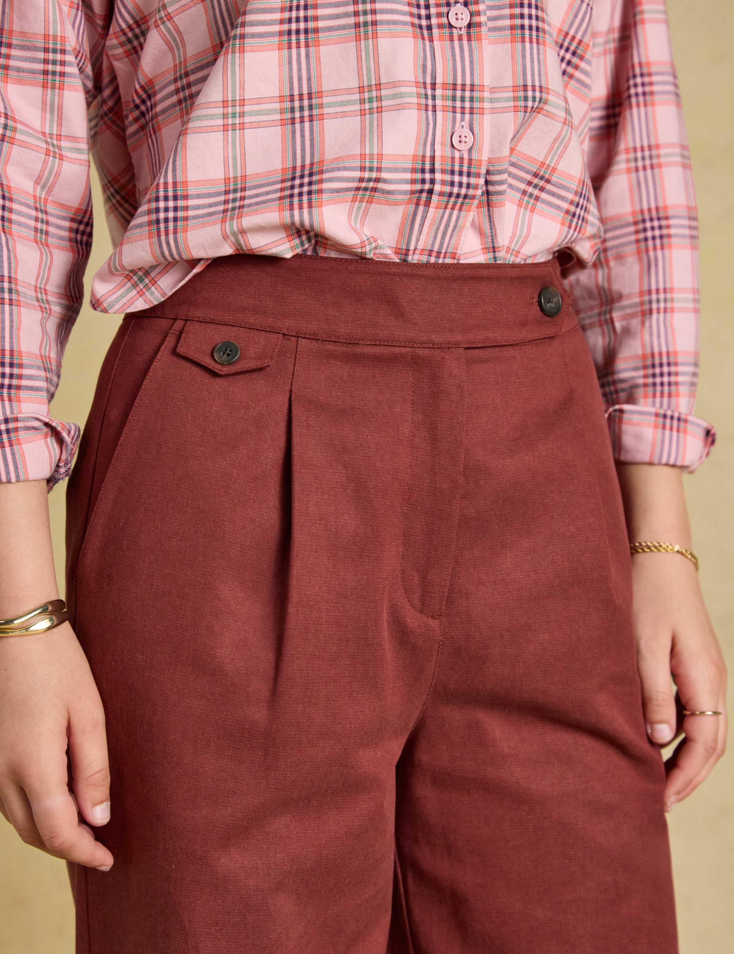 Cotton Blend Pleat Front Wide Leg Trousers 2 of 7