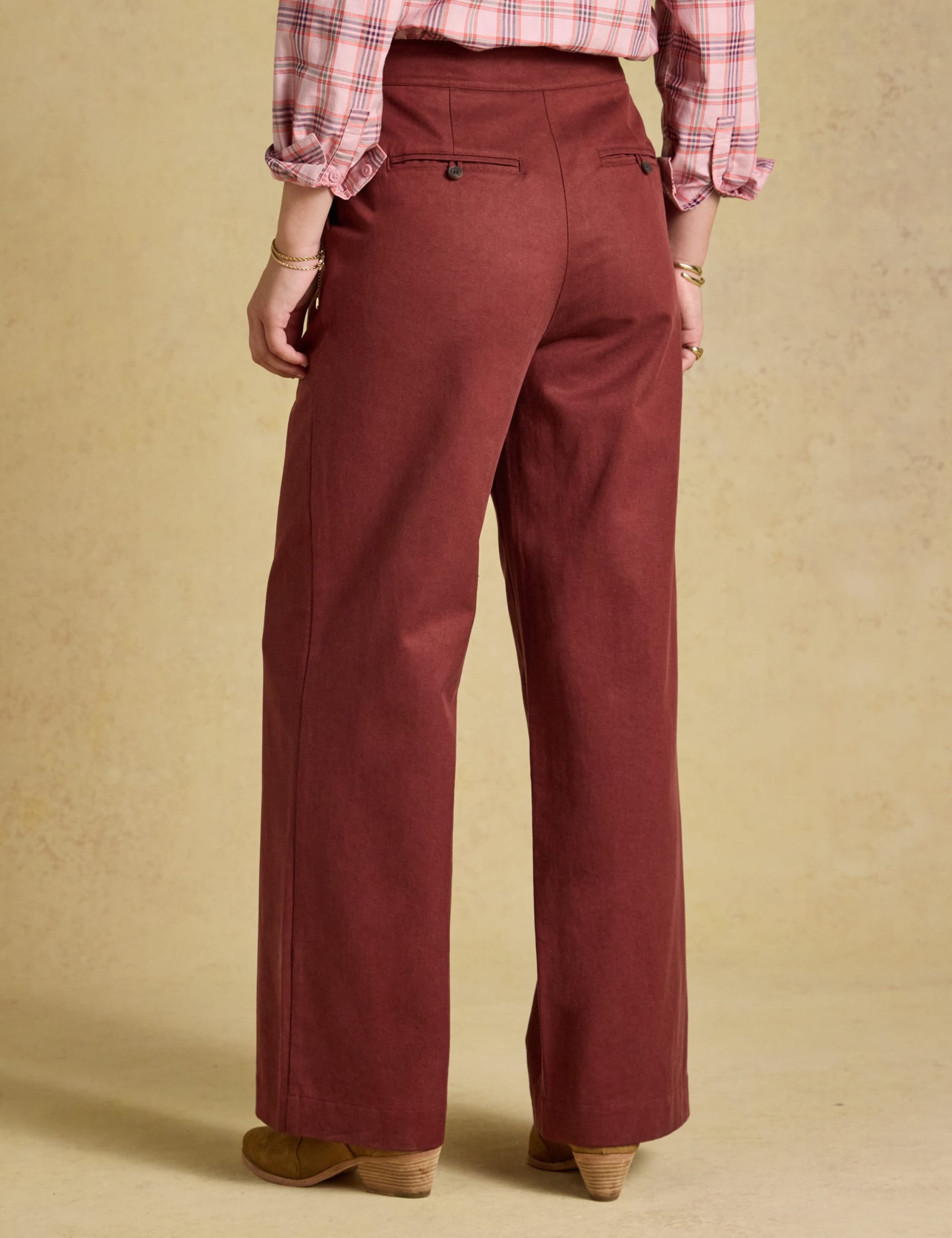 Cotton Blend Pleat Front Wide Leg Trousers 3 of 7