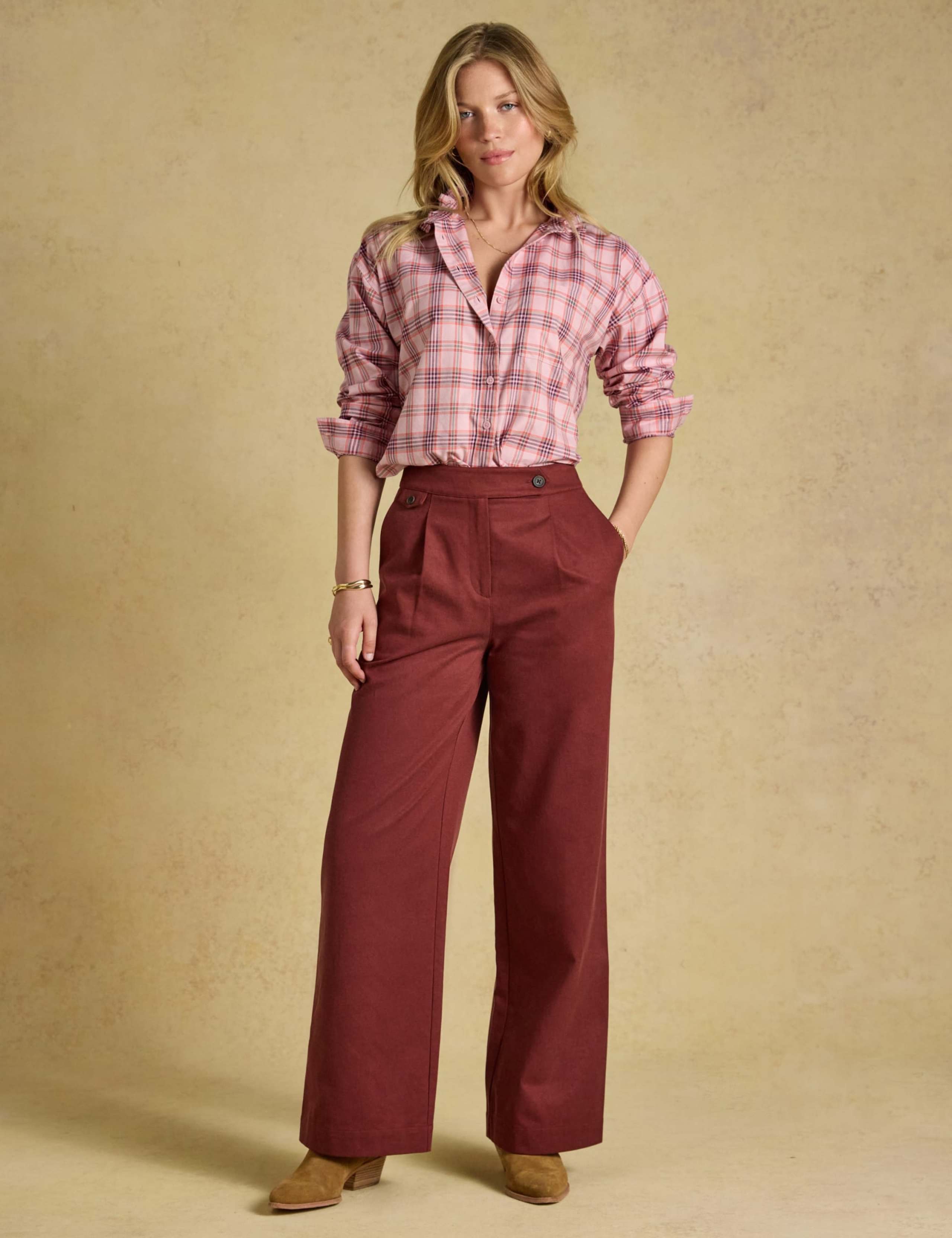 Cotton Blend Pleat Front Wide Leg Trousers 4 of 7