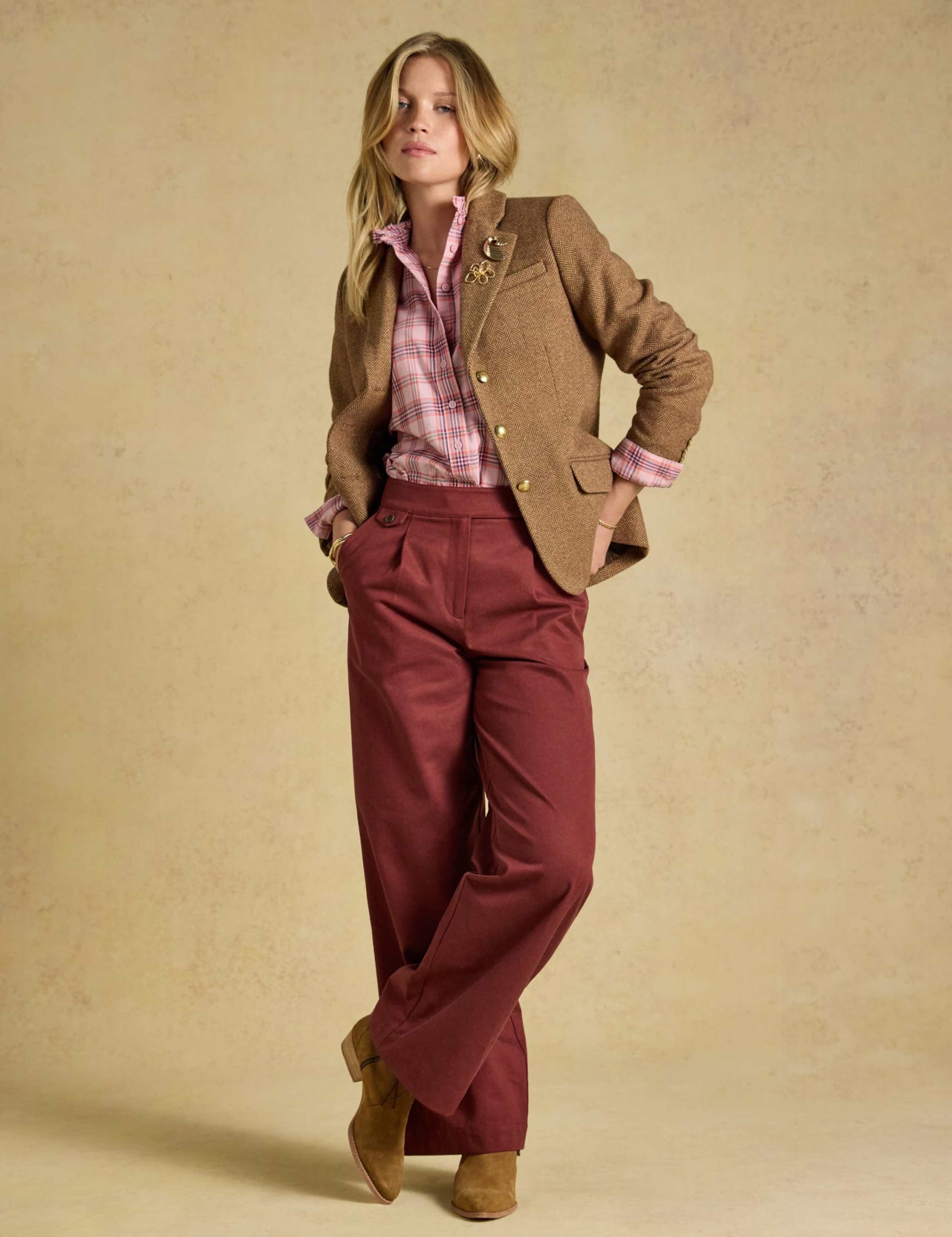 Cotton Blend Pleat Front Wide Leg Trousers 6 of 7