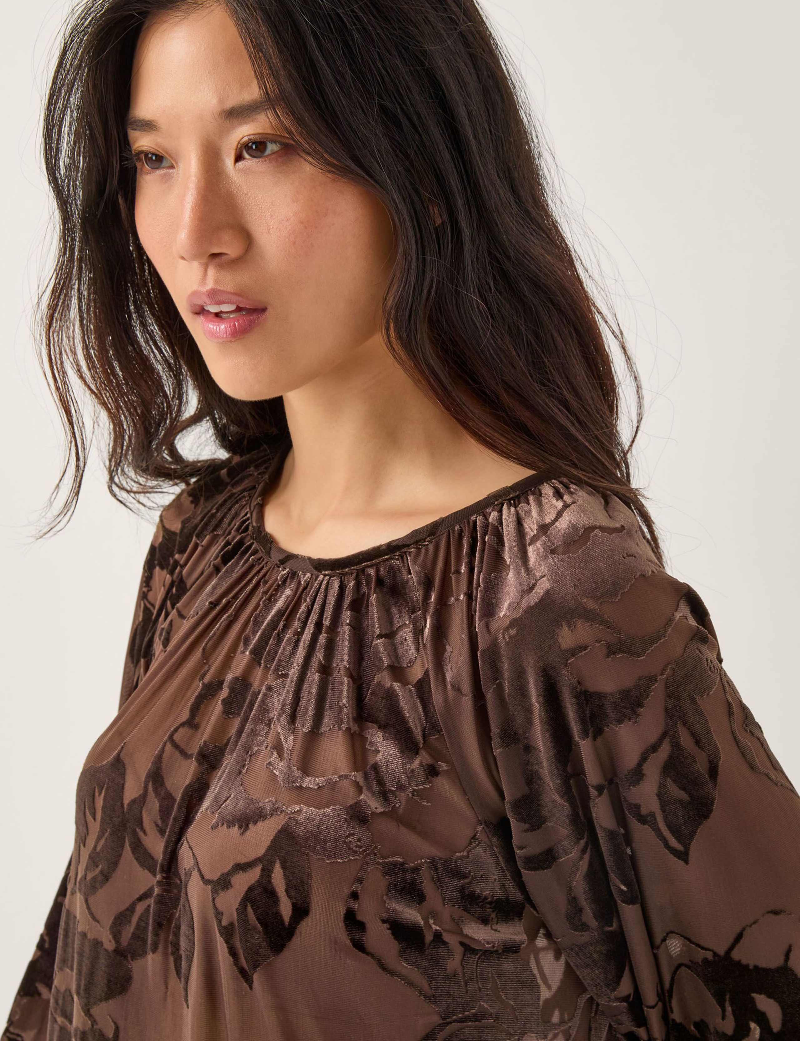 Floral Devore Round Neck Blouse 2 of 4