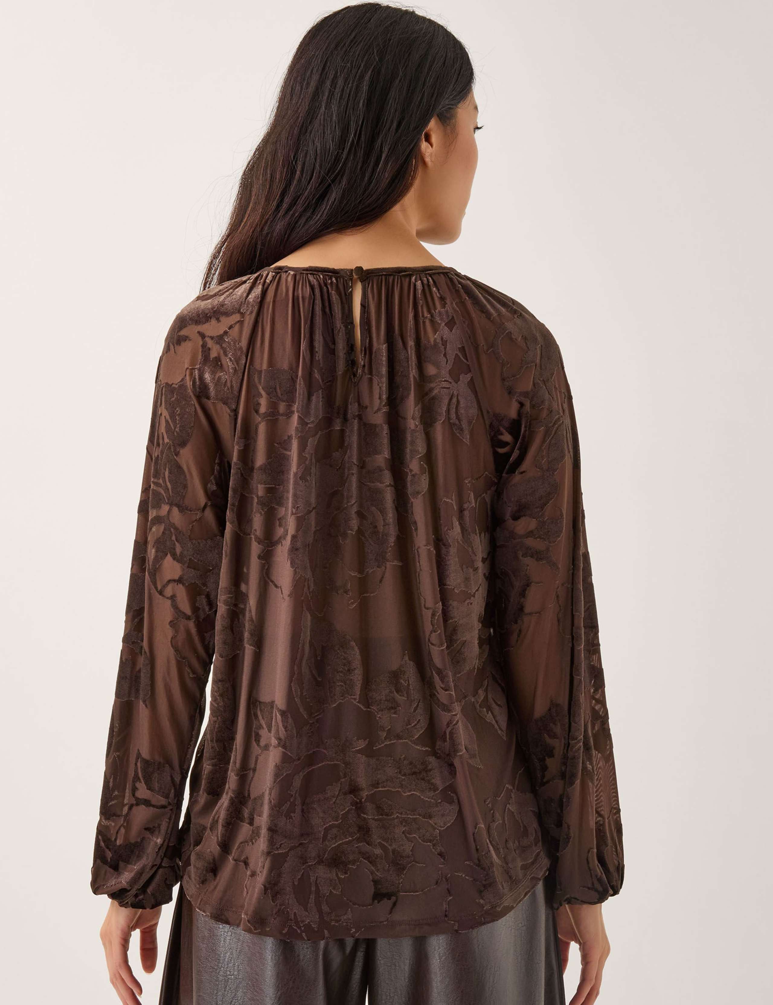 Floral Devore Round Neck Blouse 4 of 4