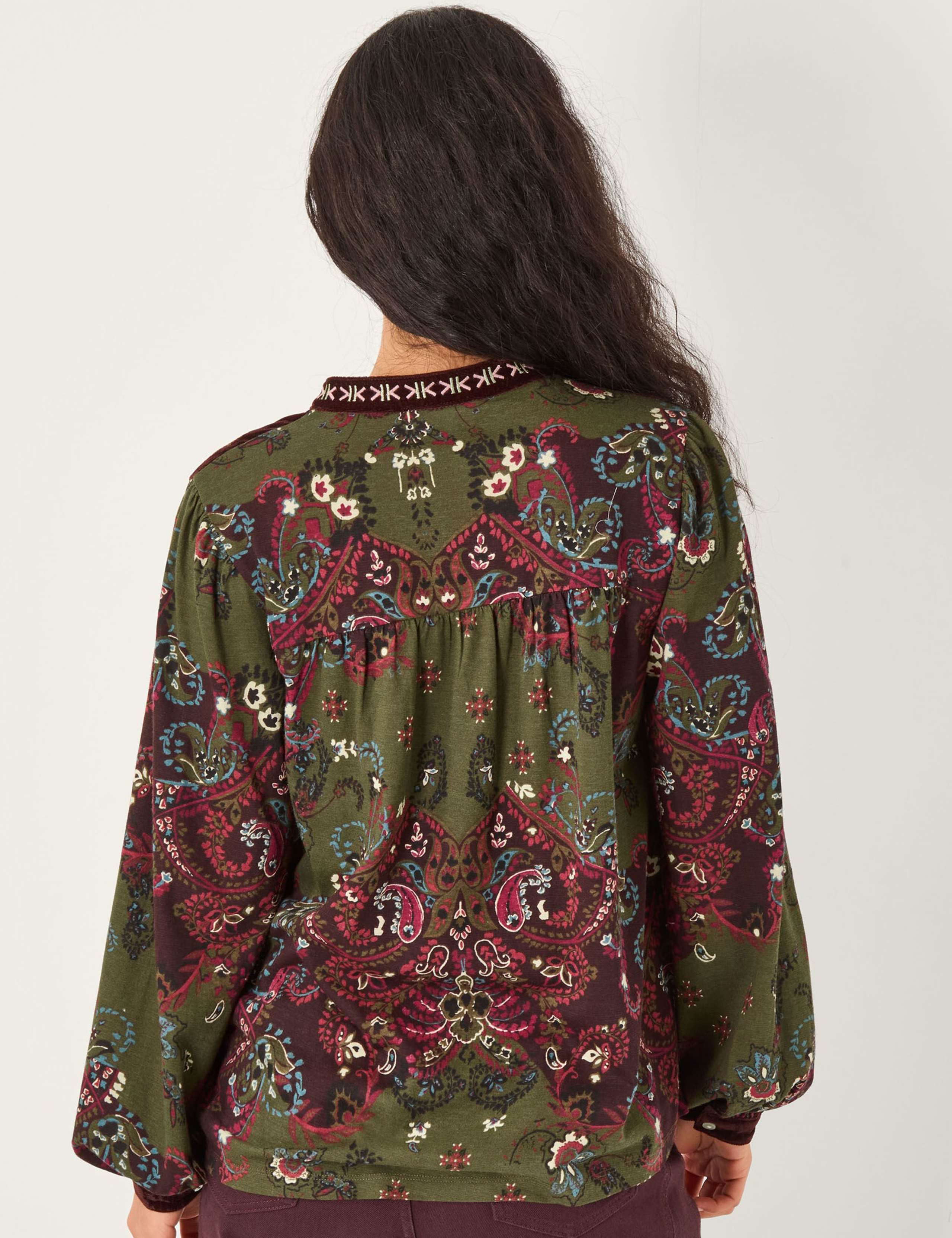 Cotton Rich Jersey Paisley Notch V-Neck Top 5 of 5