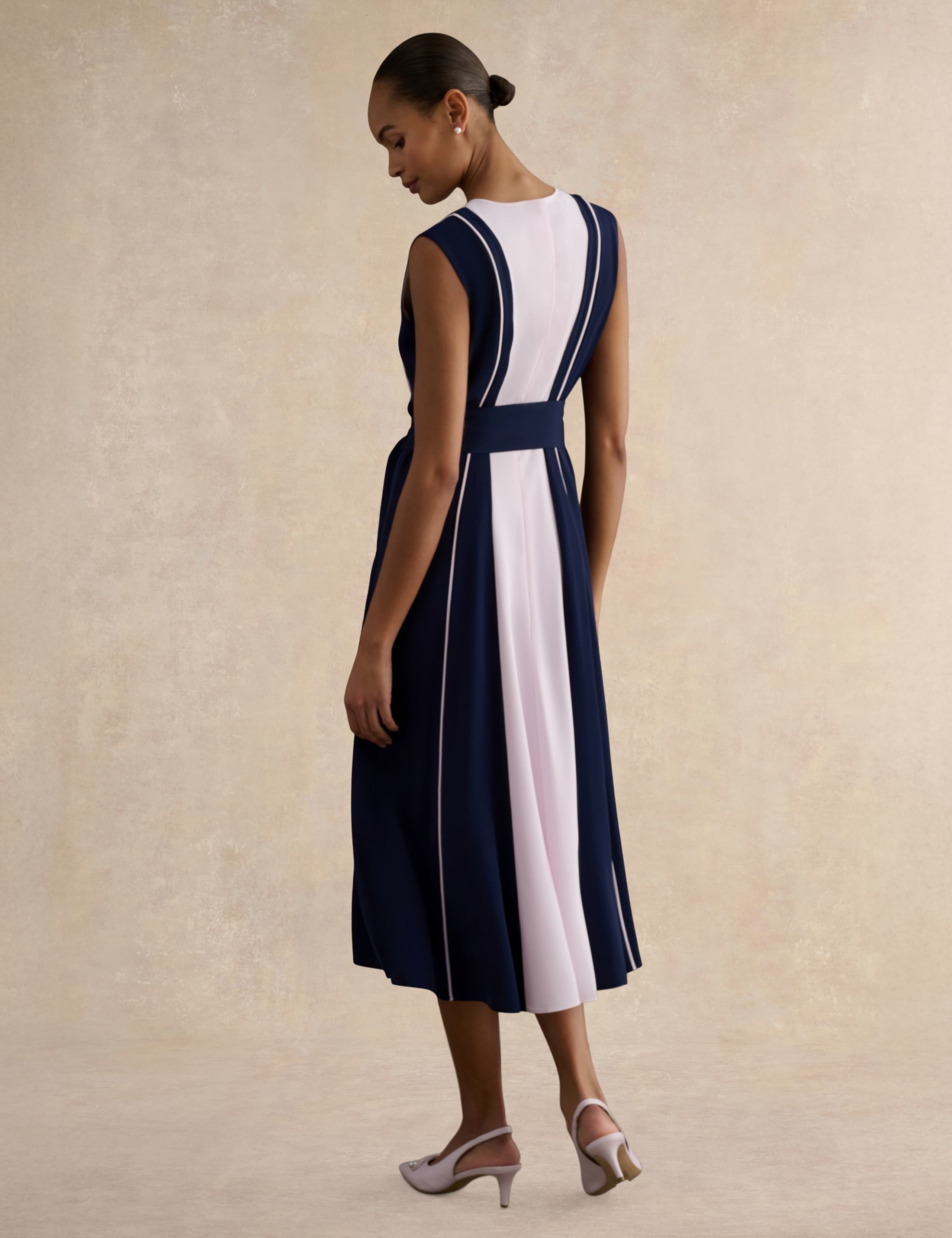 Colour Block Belted Midi Skater Dress 3 of 5