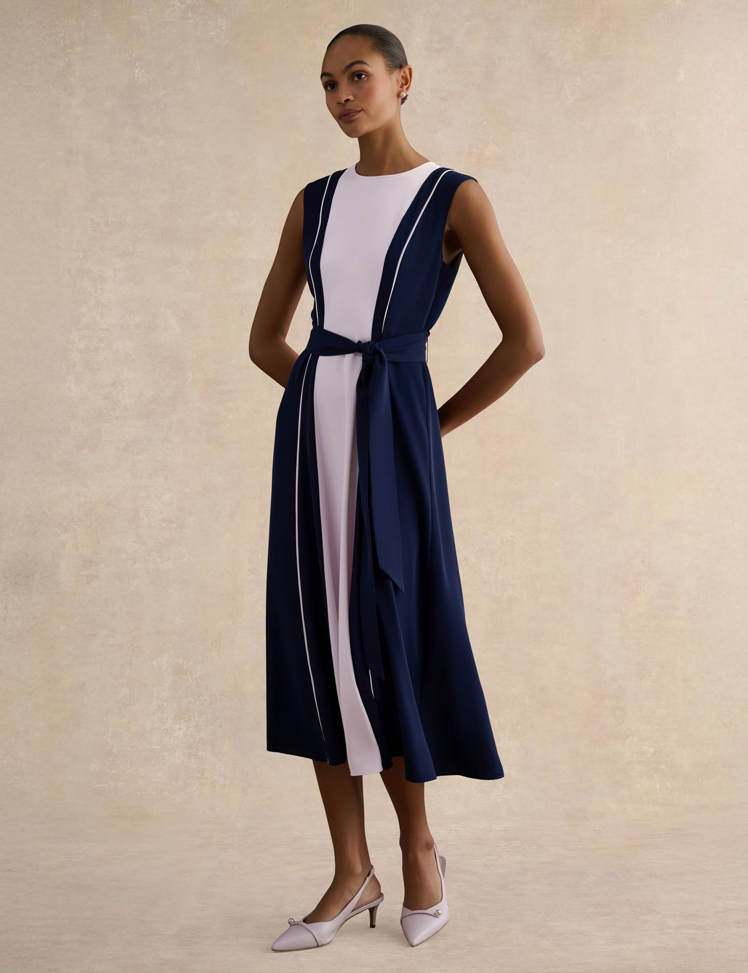 Colour Block Belted Midi Skater Dress 4 of 5