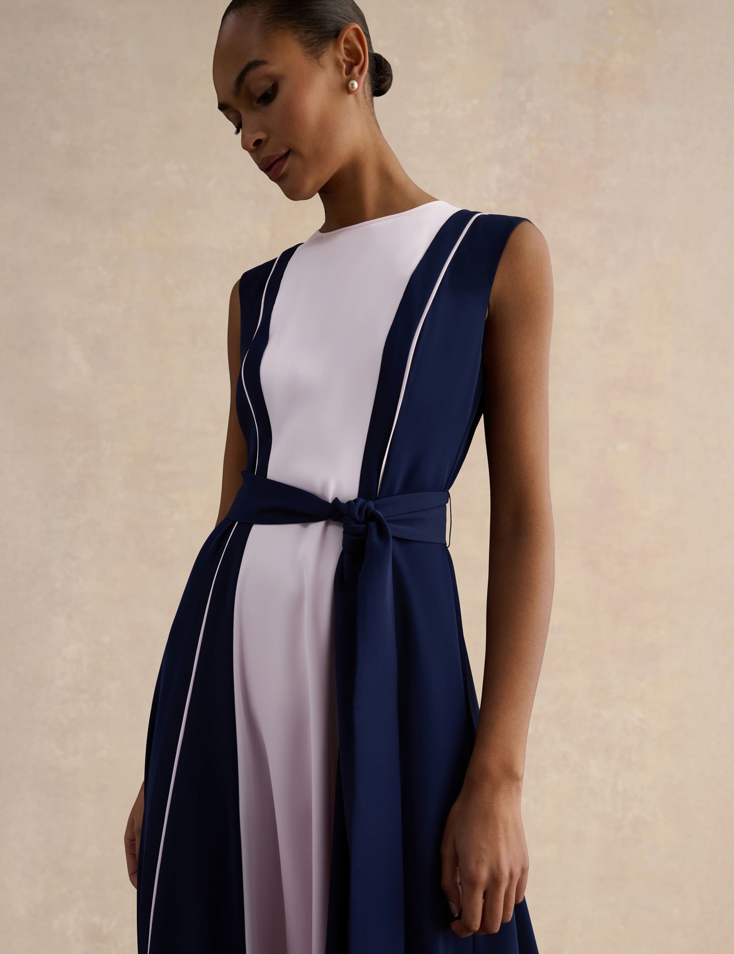 Colour Block Belted Midi Skater Dress 5 of 5