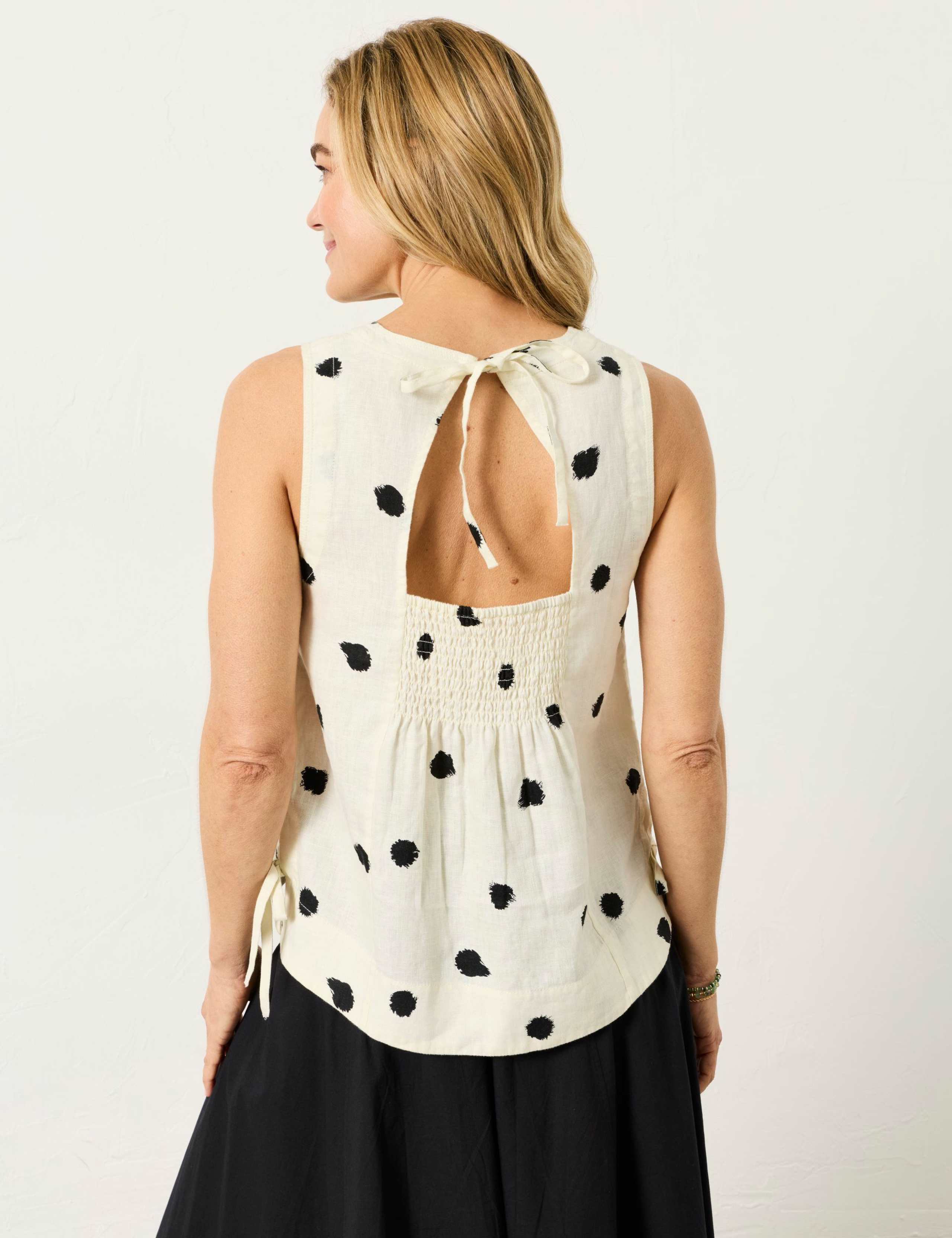 Pure Linen Polka Dot Cut Out Blouse 3 of 6