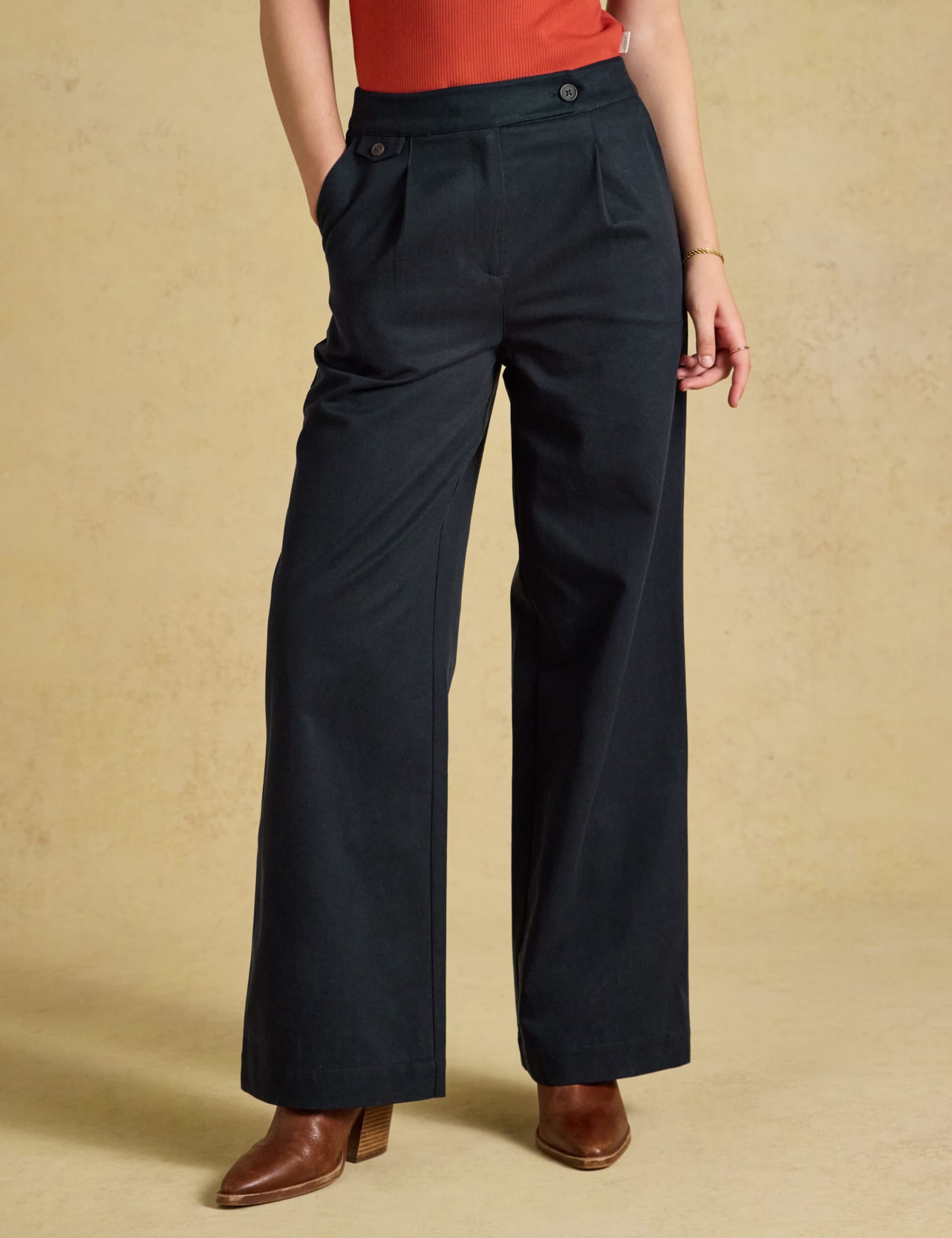 Cotton Blend Pleat Front Wide Leg Trousers 1 of 7