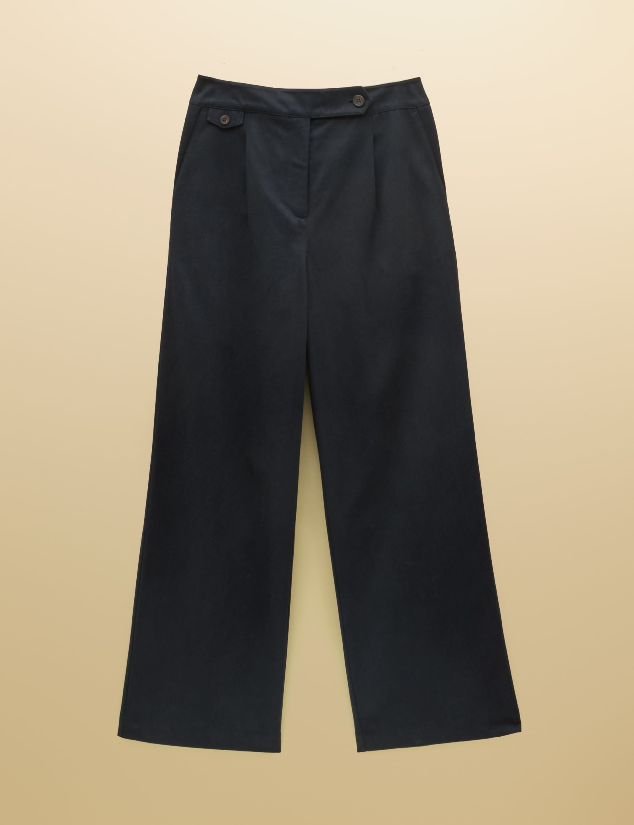 Cotton Blend Pleat Front Wide Leg Trousers 2 of 7