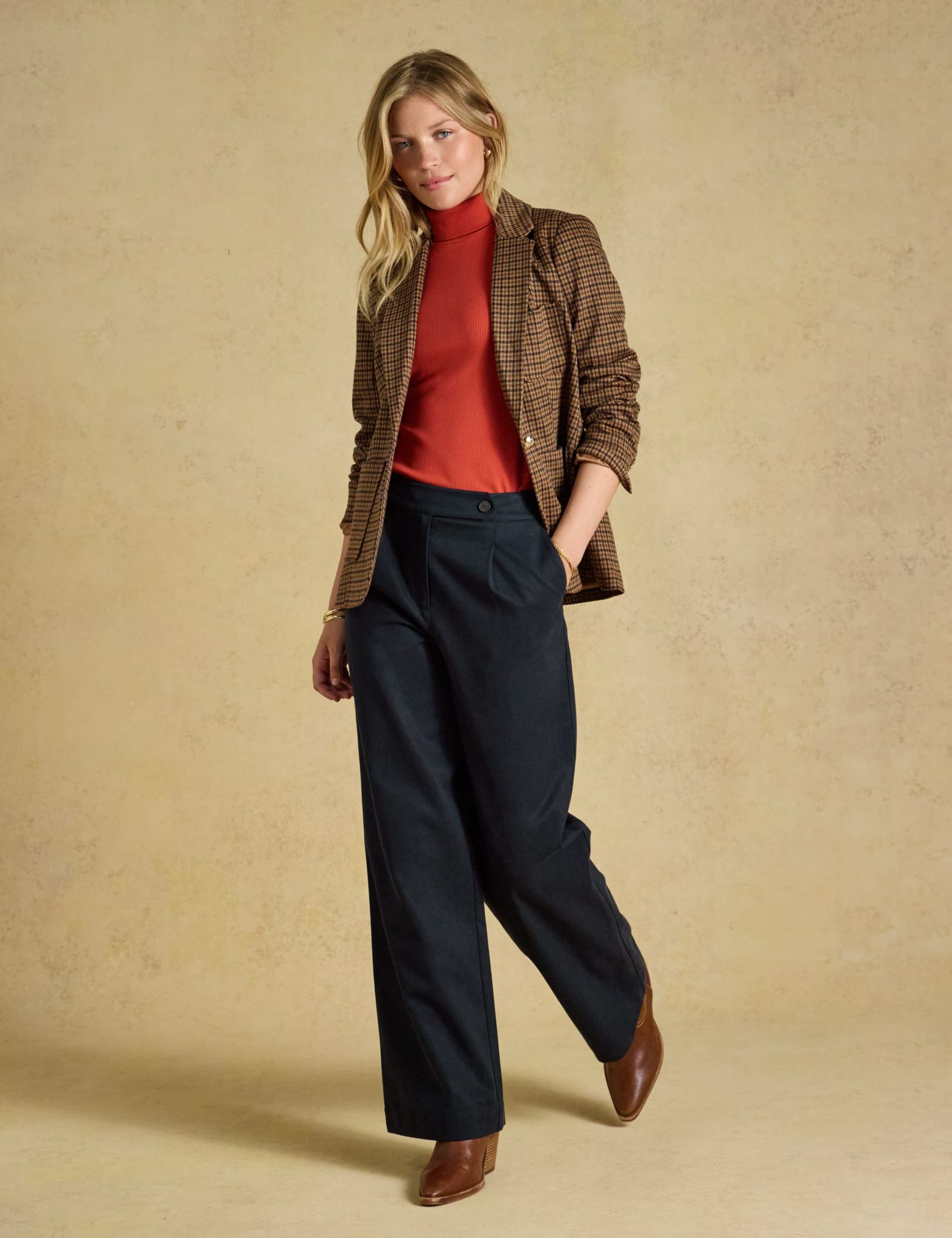 Cotton Blend Pleat Front Wide Leg Trousers 3 of 7