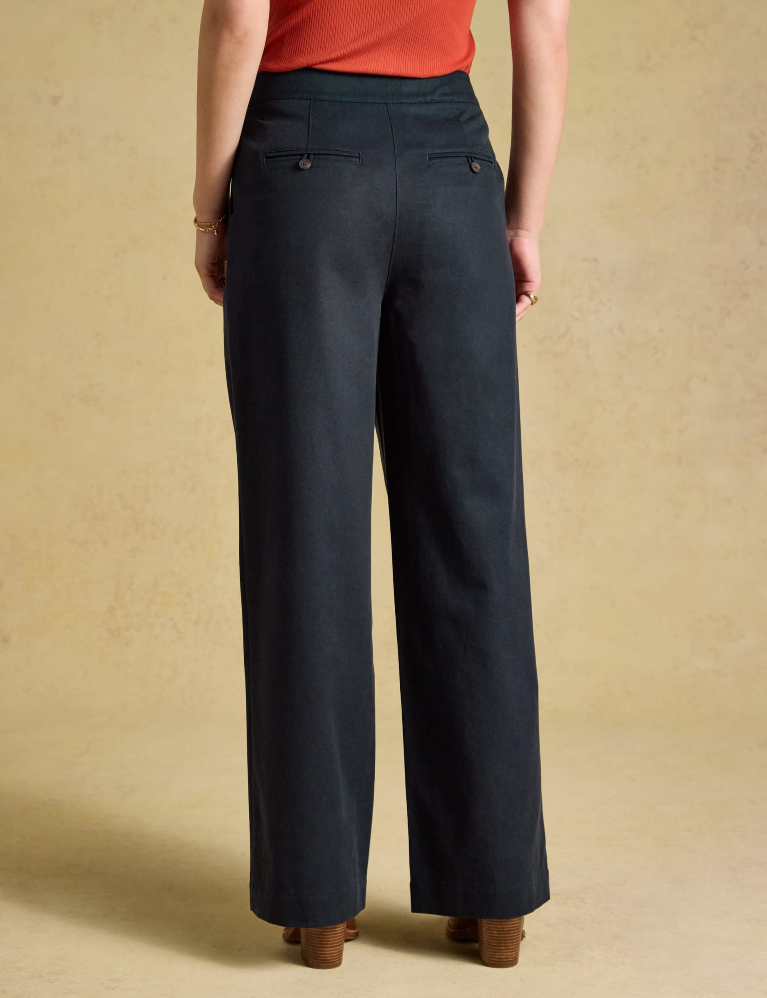 Cotton Blend Pleat Front Wide Leg Trousers 5 of 7