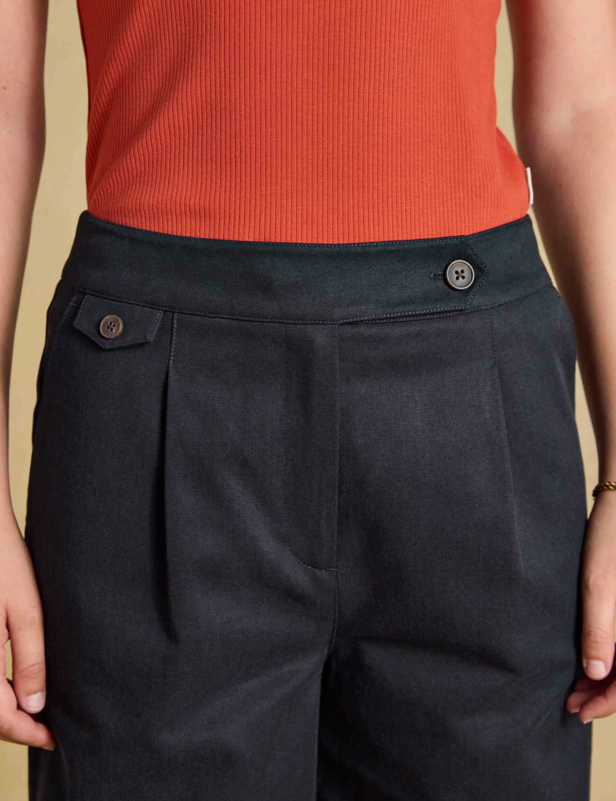 Cotton Blend Pleat Front Wide Leg Trousers 6 of 7