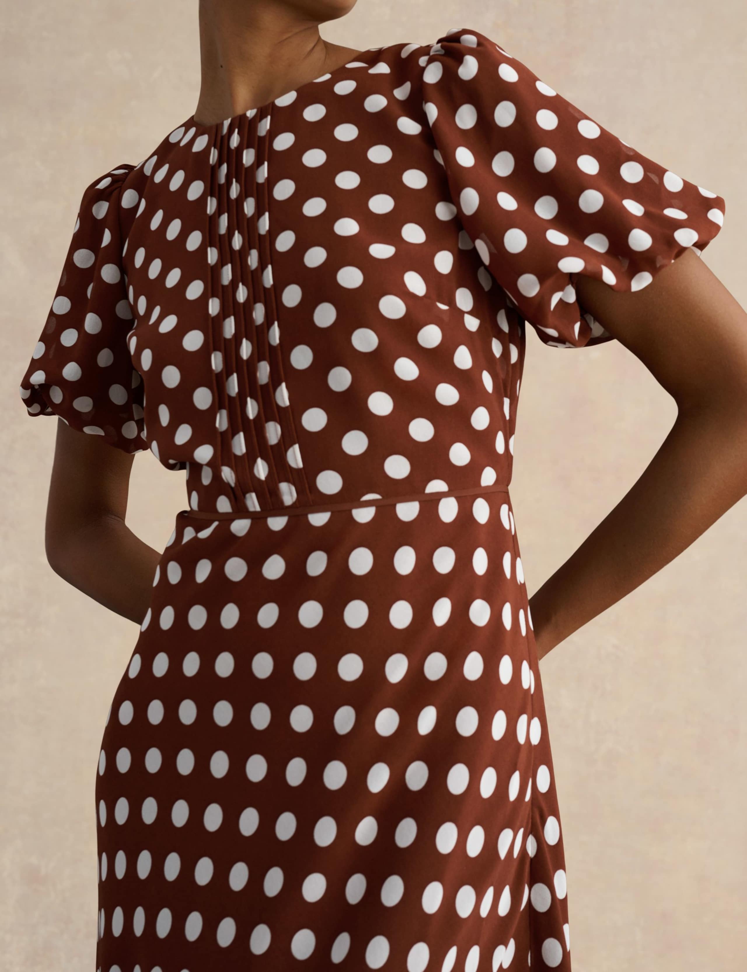 Polka Dot Puff Sleeve Midi Skater Dress 5 of 5