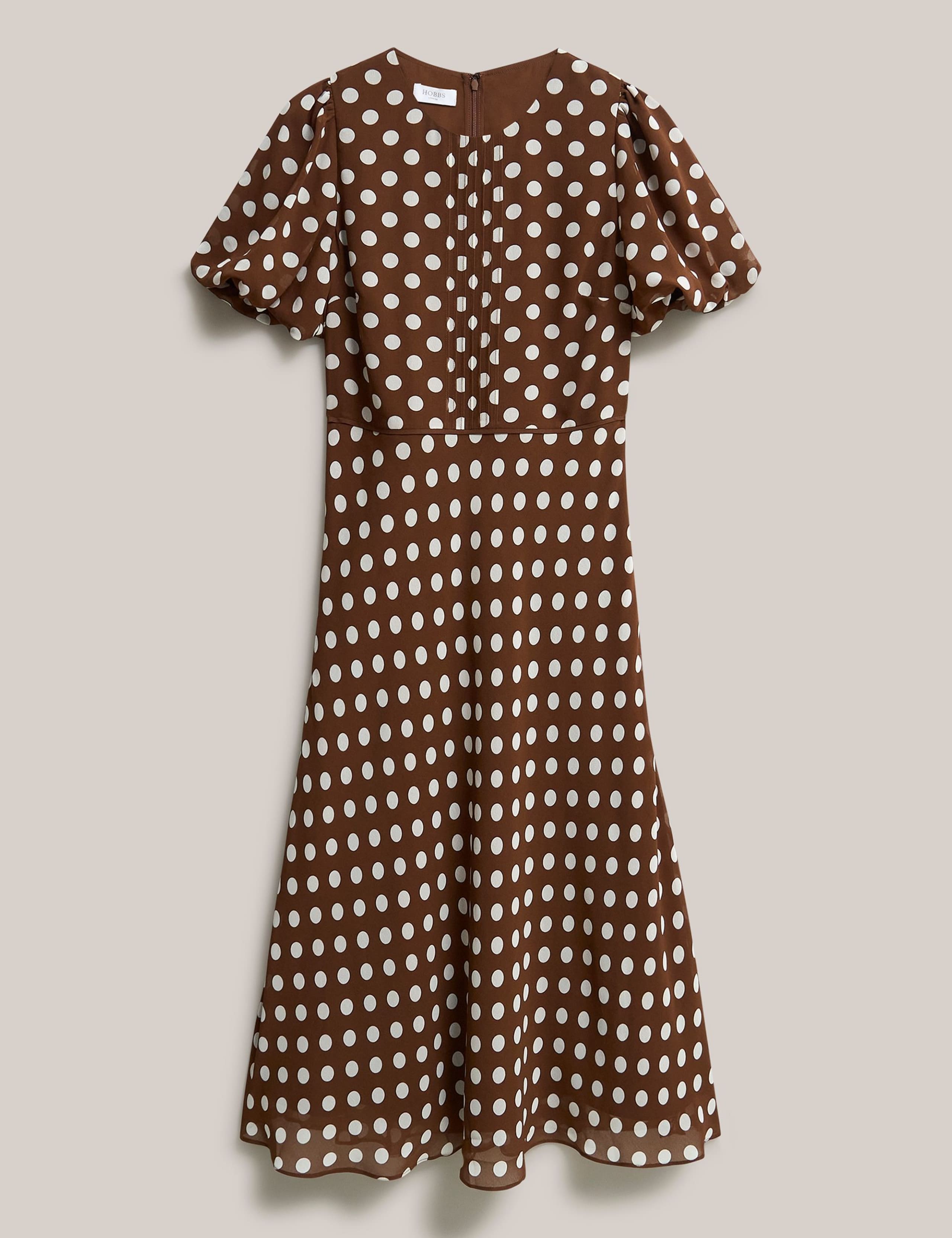 Polka Dot Puff Sleeve Midi Skater Dress 2 of 5