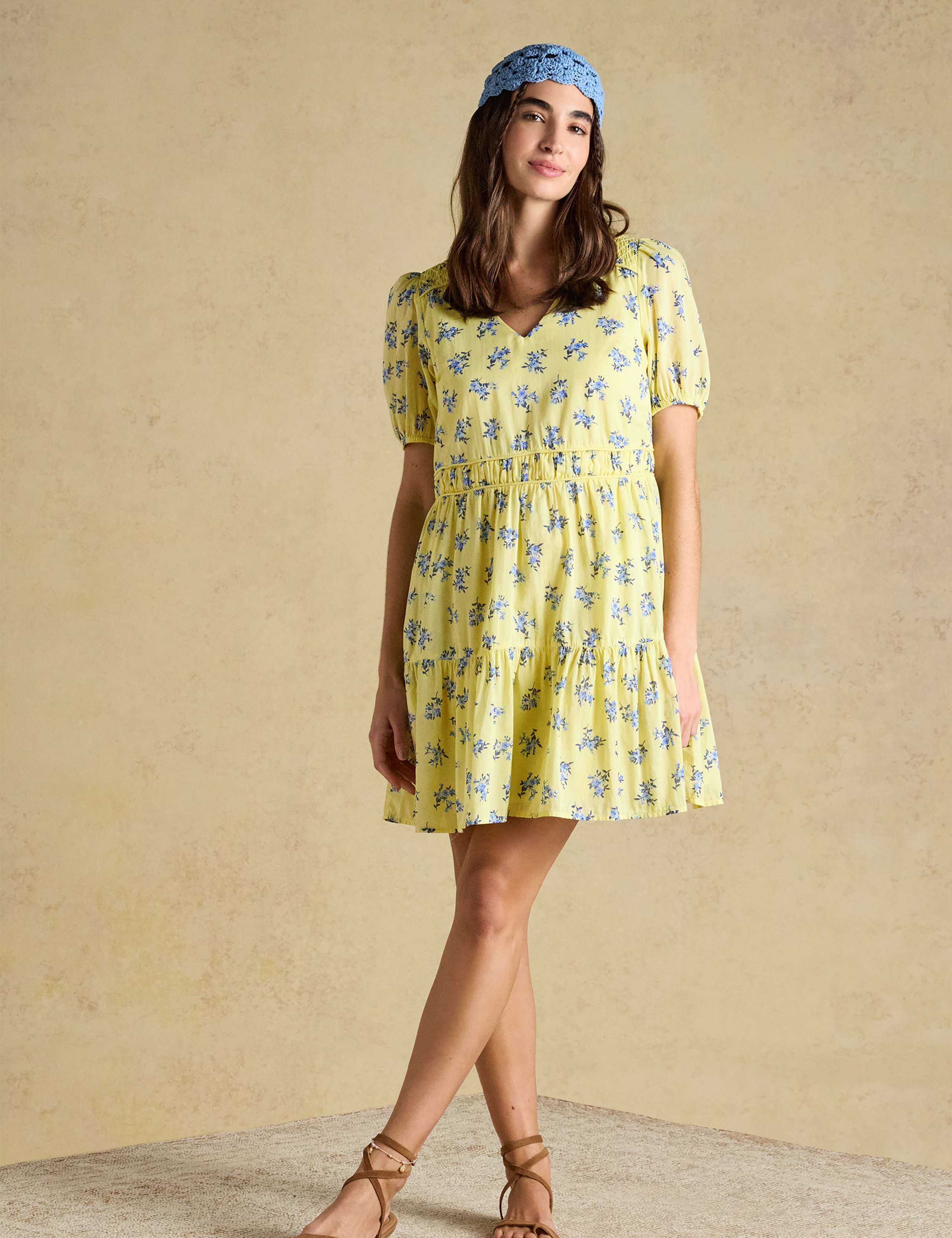 Pure Cotton Floral V-Neck Mini Tiered Dress 6 of 10