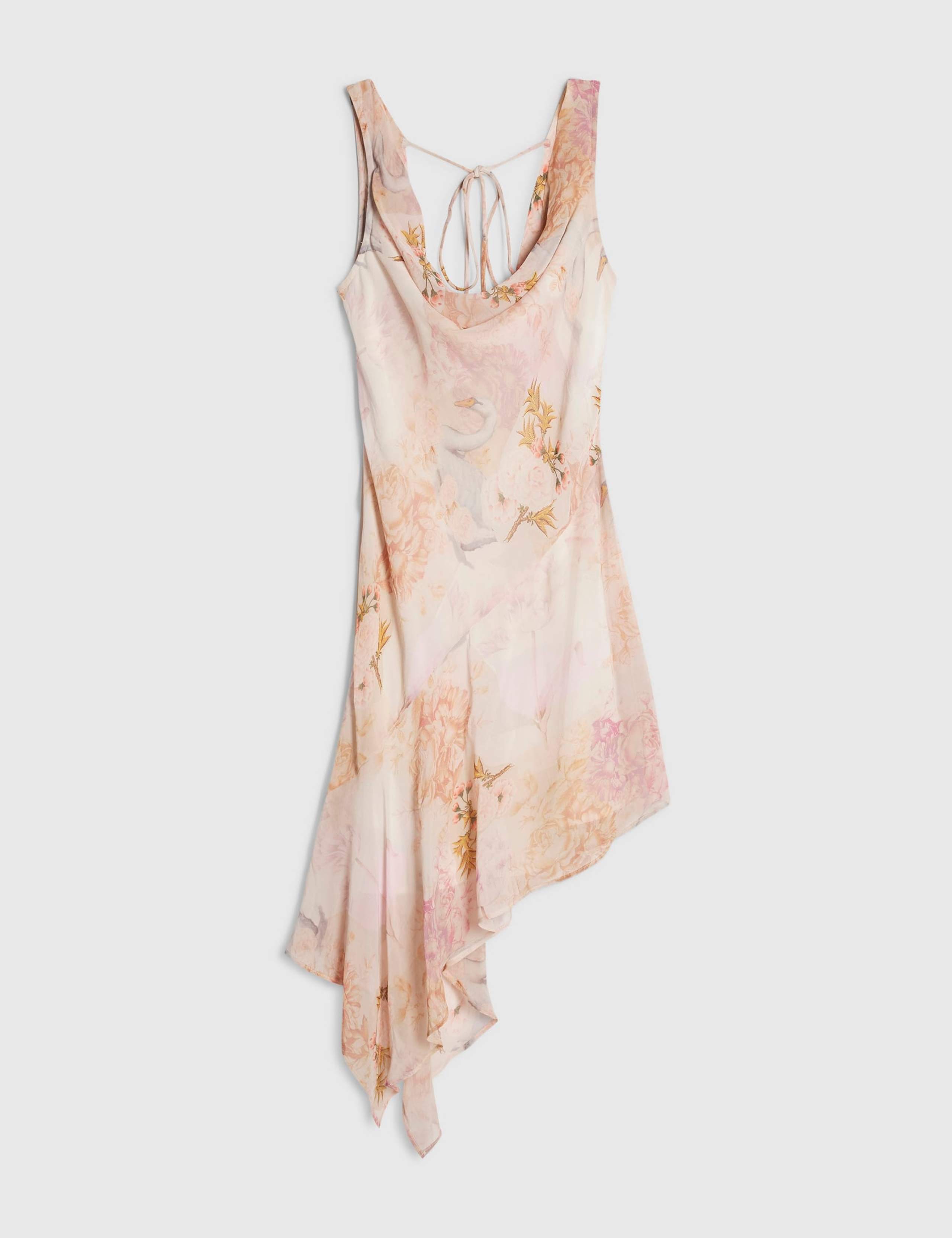 Swan Print Cowl Neck Asymmetric Mini Dress 3 of 6