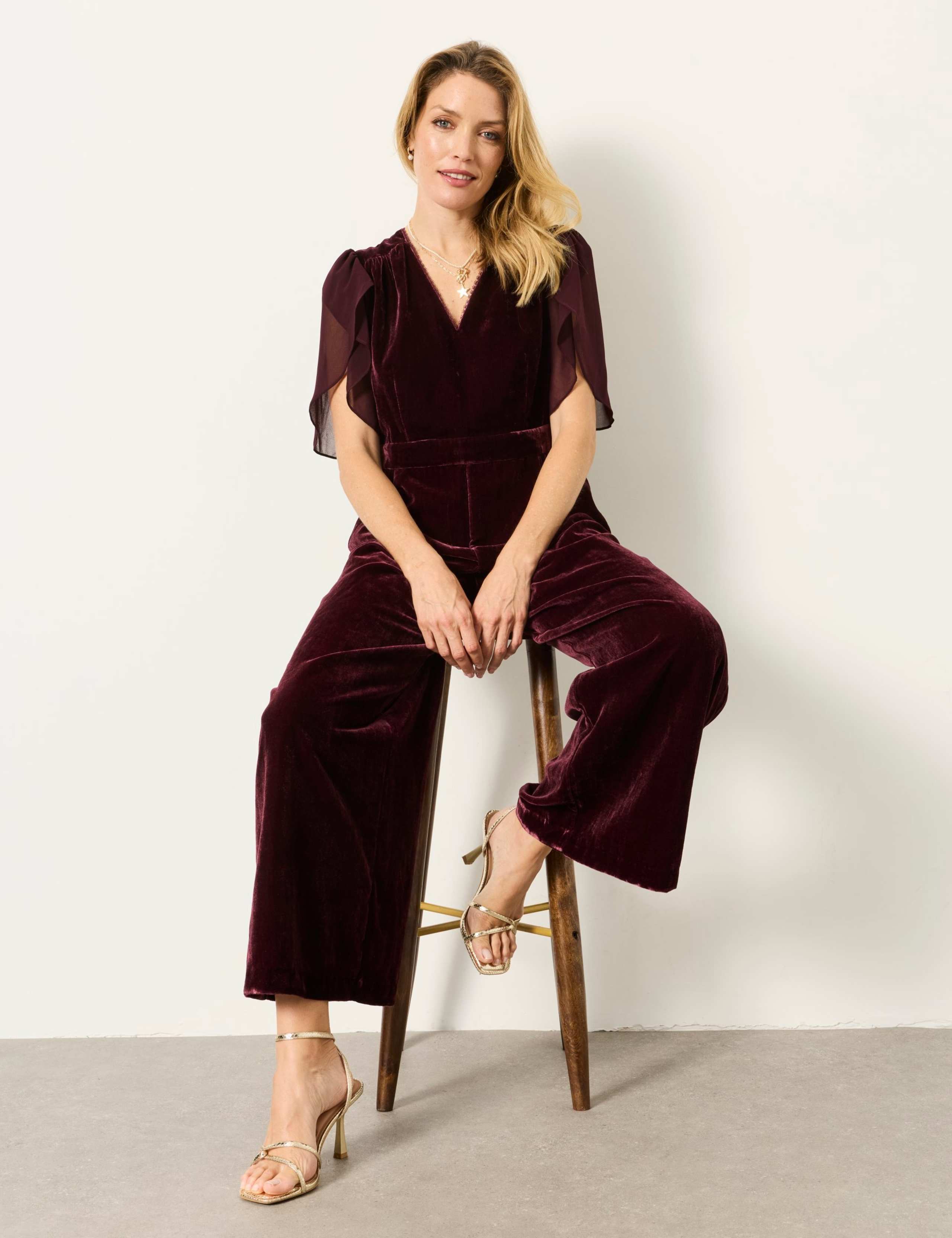 Velvet Tulip Sleeves Waisted Jumpsuit 4 of 5