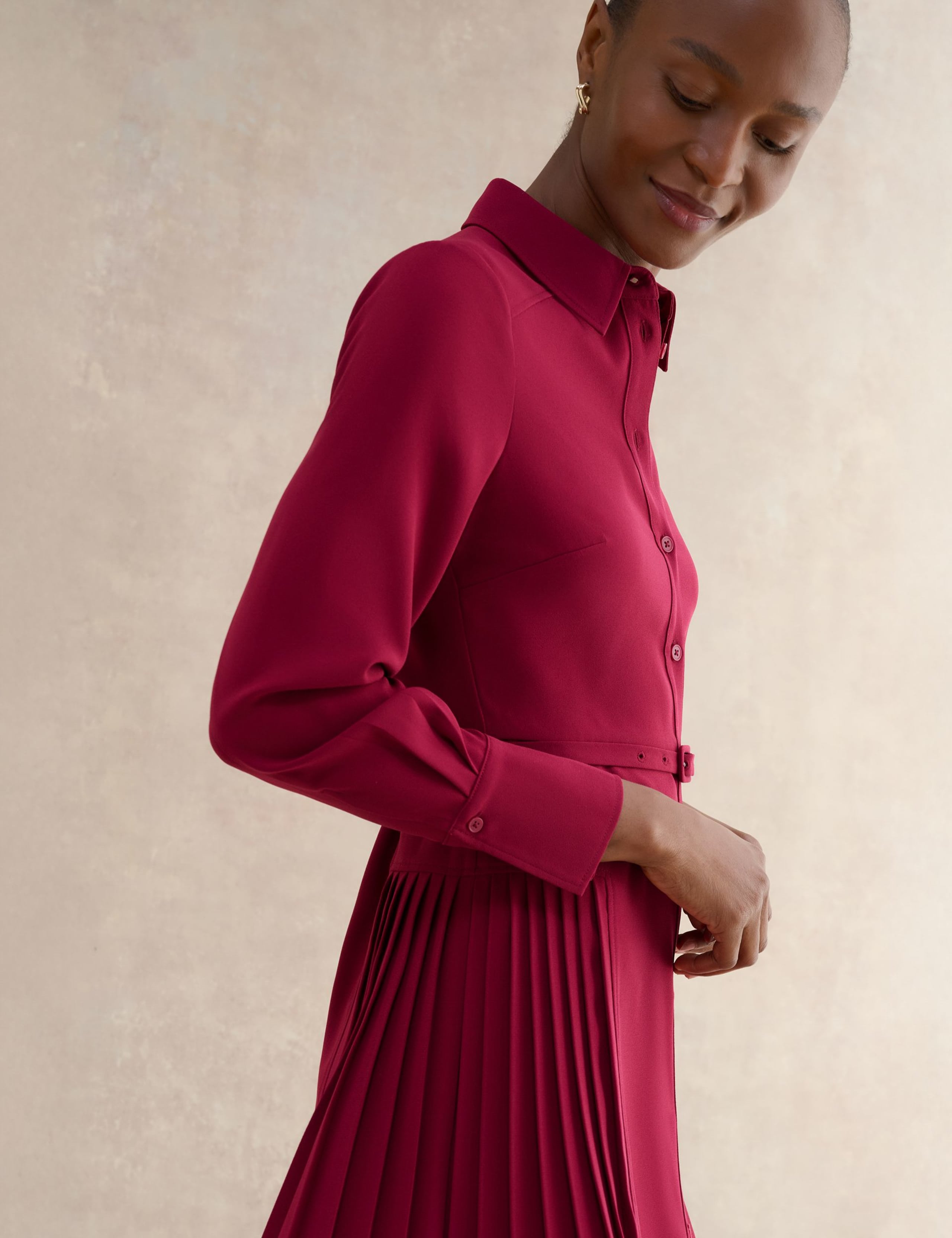 Belted Pleated Midi Shirt Dress 5 of 5