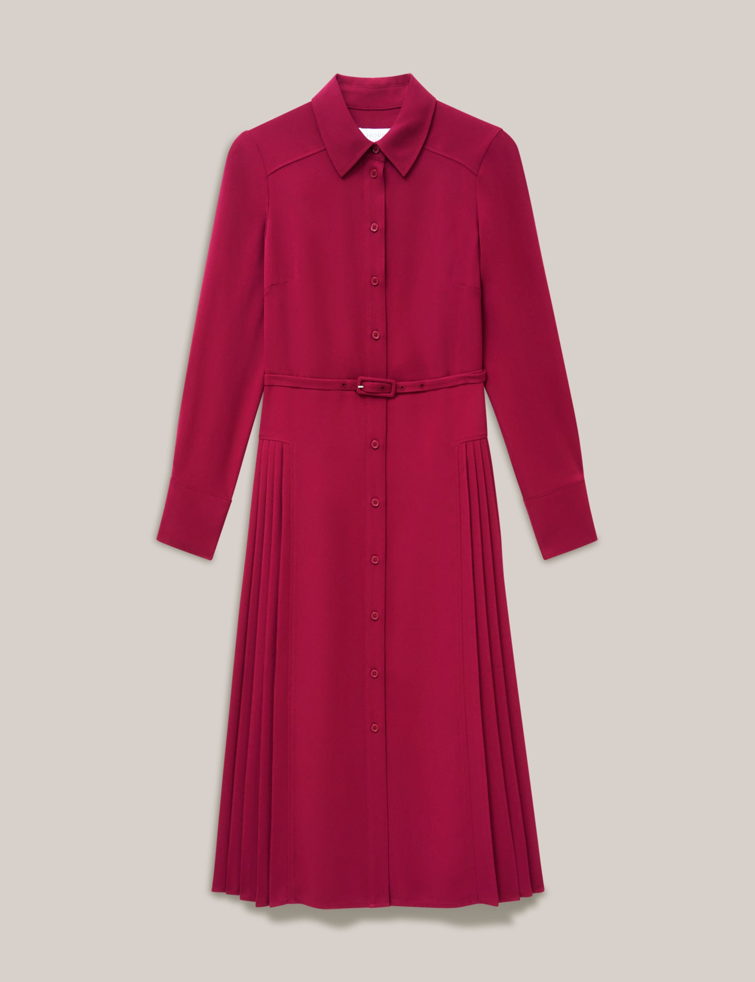 Belted Pleated Midi Shirt Dress 2 of 5