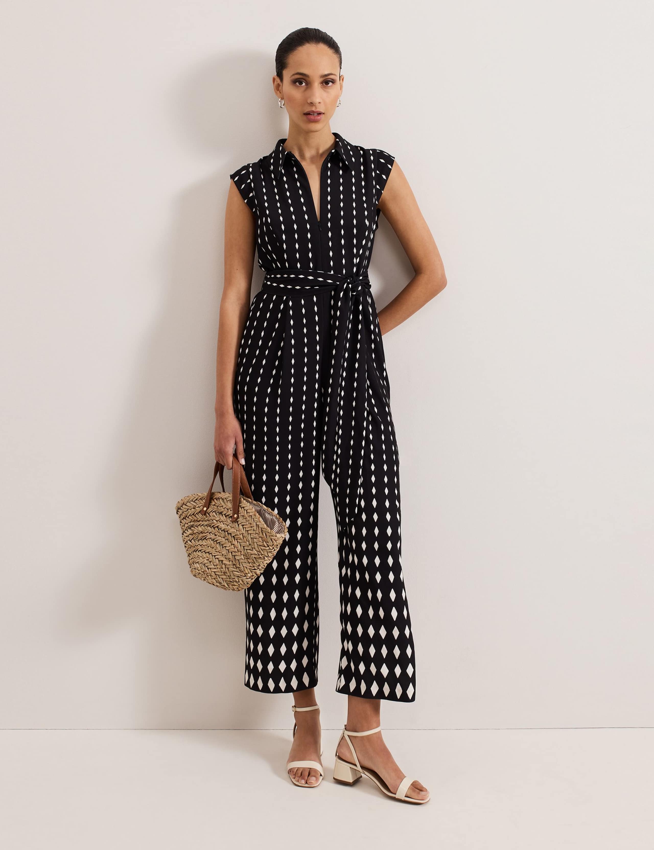 Geometric Belted Cropped Wide Leg Jumpsuit 1 of 8