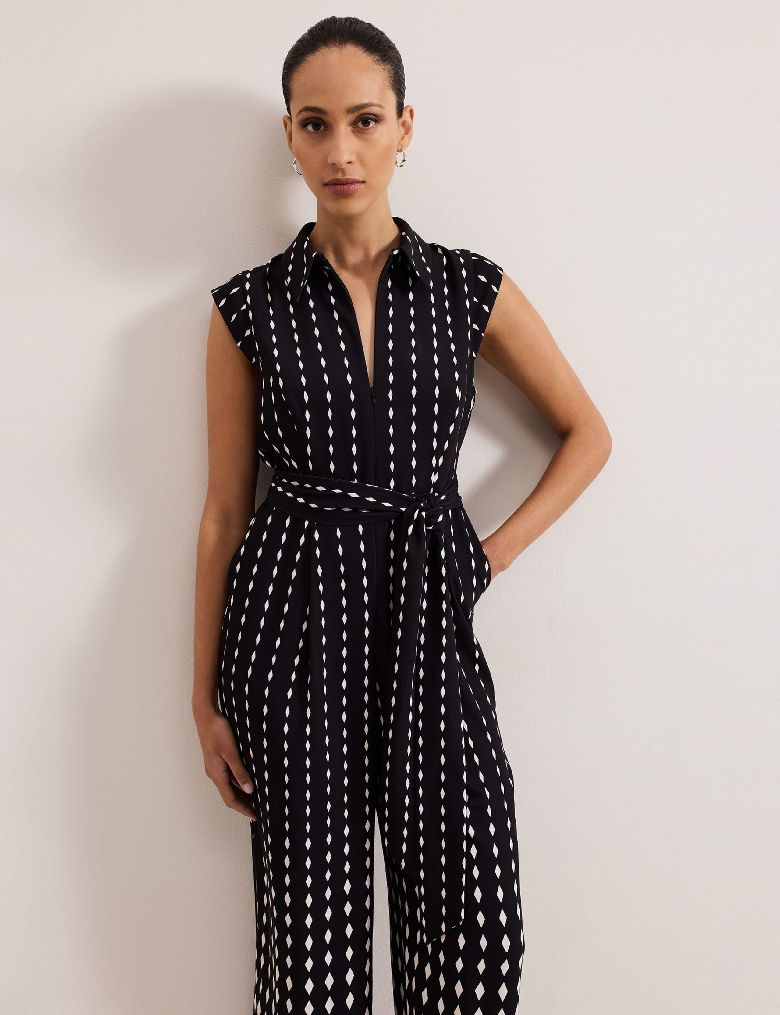 Geometric Belted Cropped Wide Leg Jumpsuit 4 of 8