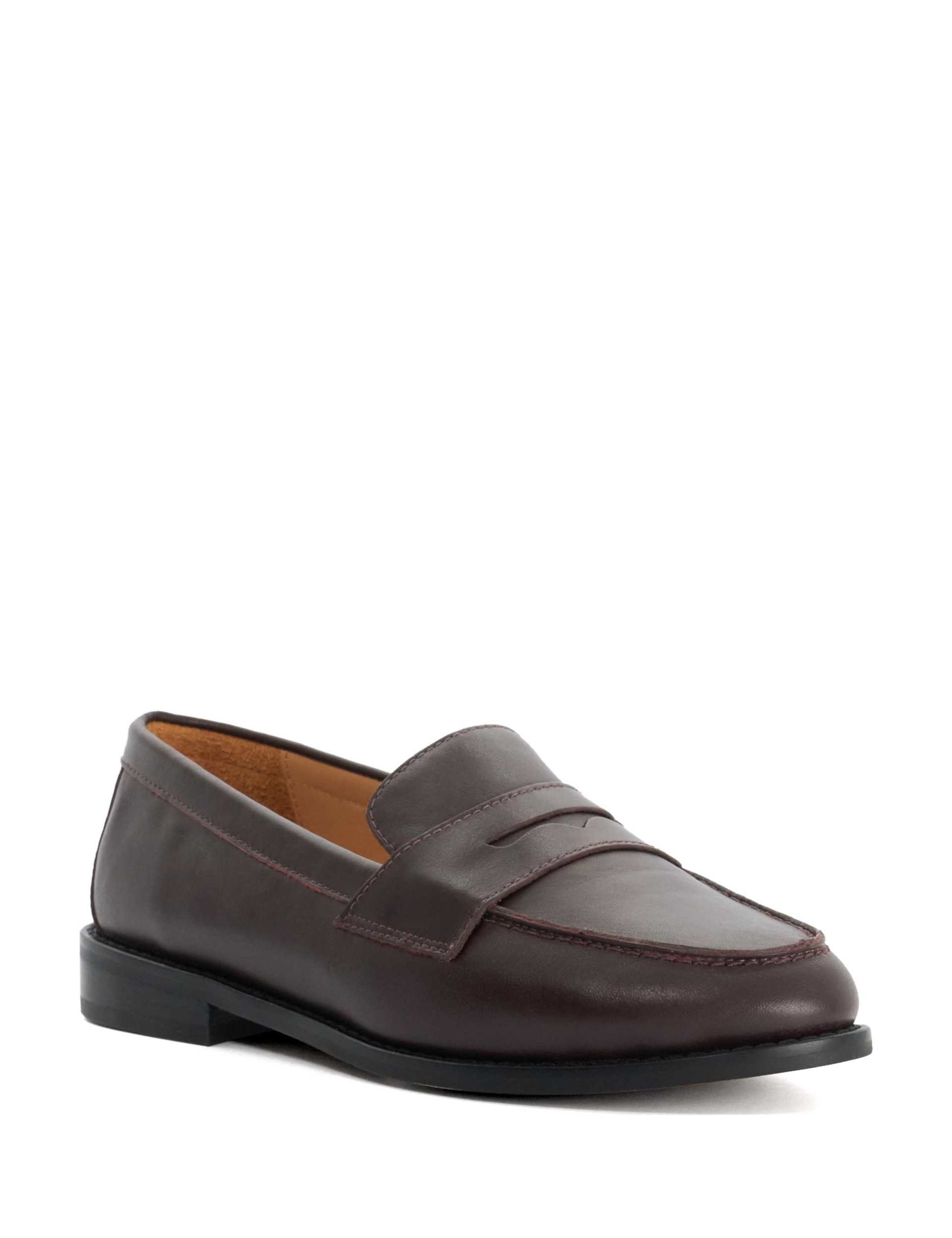 Wide Fit Leather Block Heel Penny Loafers 2 of 5