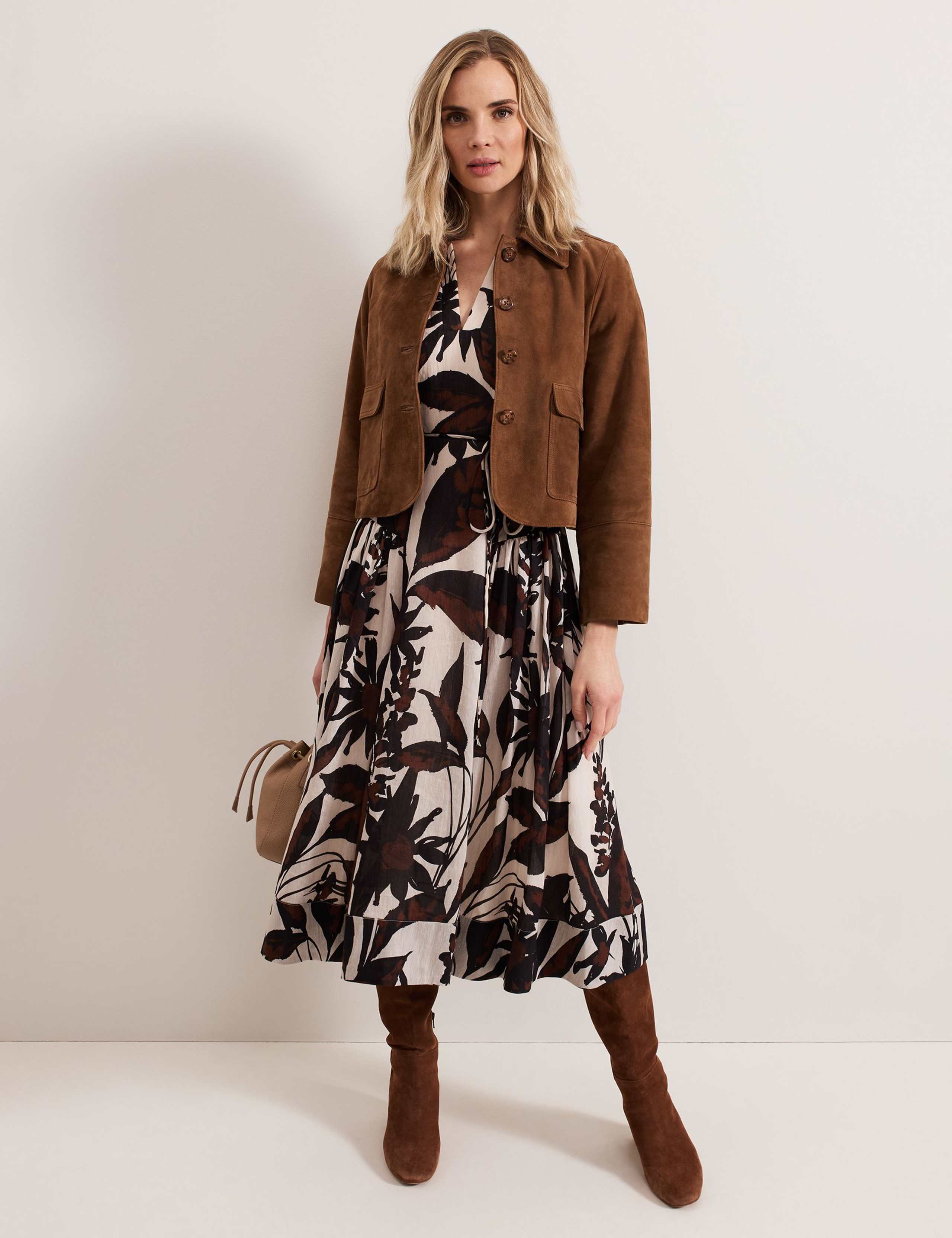 Lyocell Rich Printed V-Neck Midi Waisted Dress 4 of 8