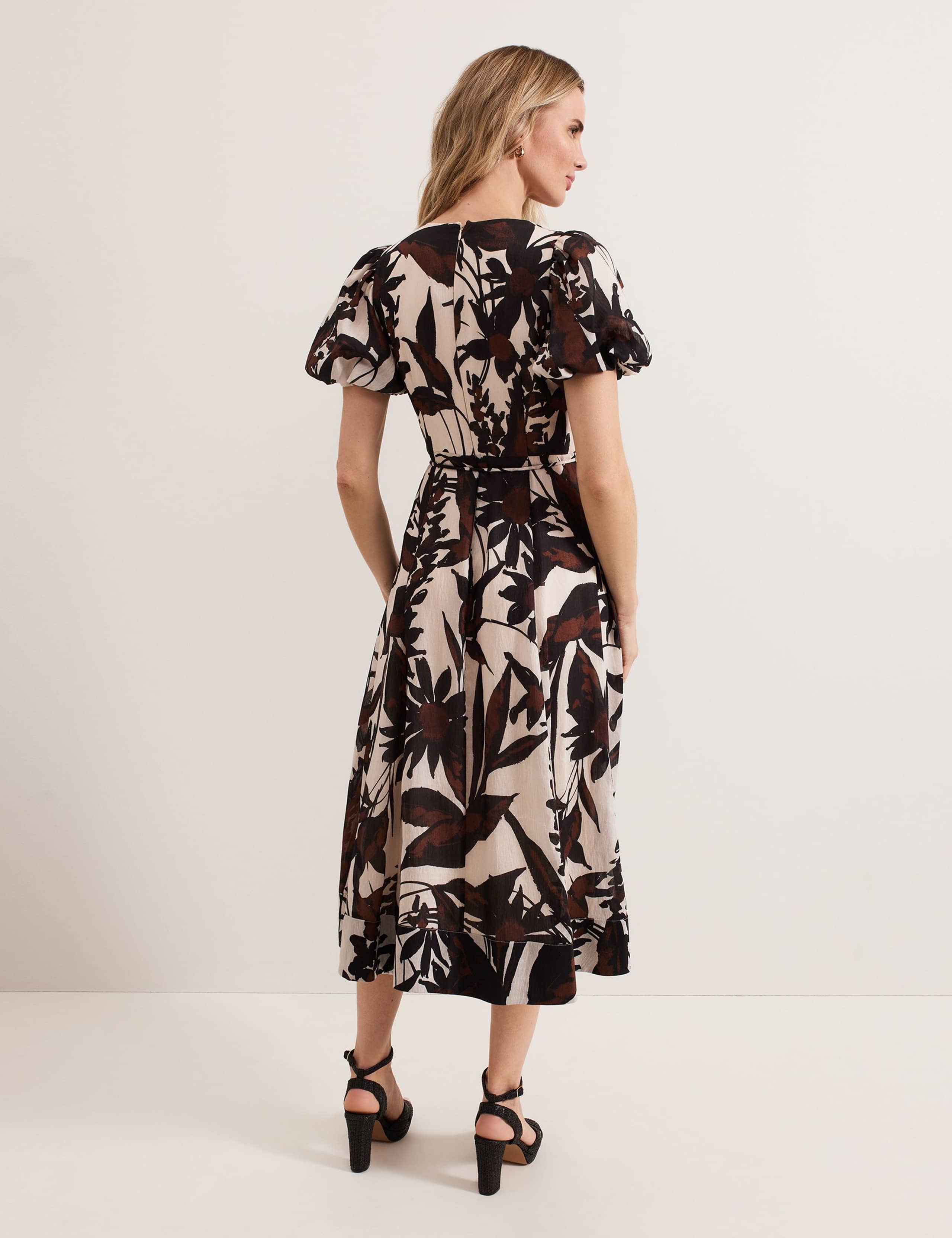 Lyocell Rich Printed V-Neck Midi Waisted Dress 8 of 8