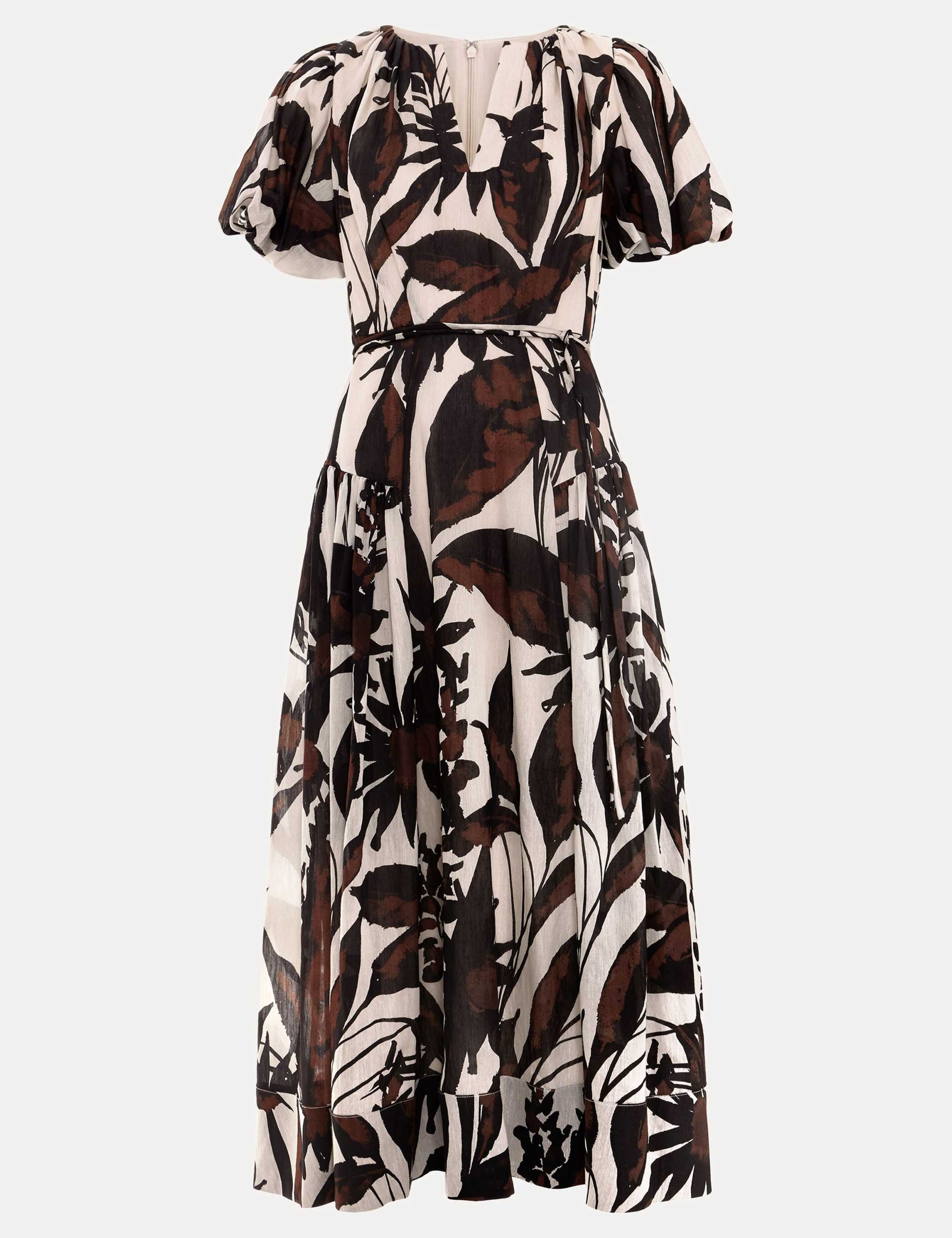 Lyocell Rich Printed V-Neck Midi Waisted Dress 2 of 8