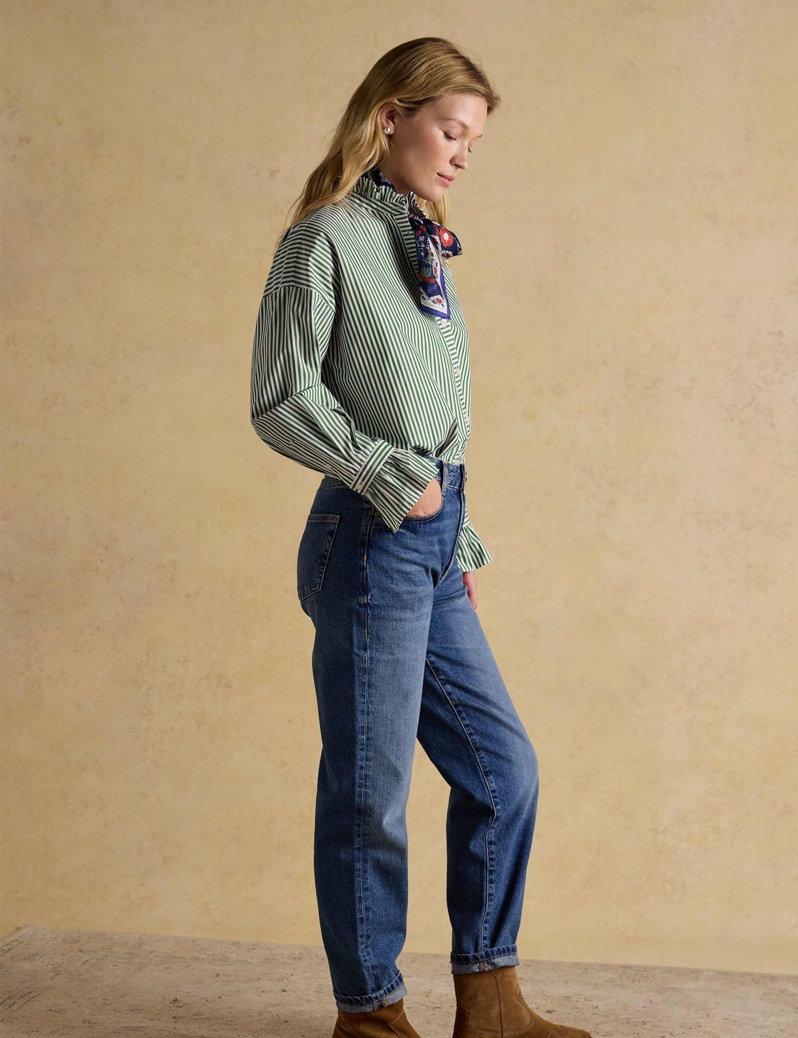 Pure Cotton Striped Frill Neck Shirt 3 of 6