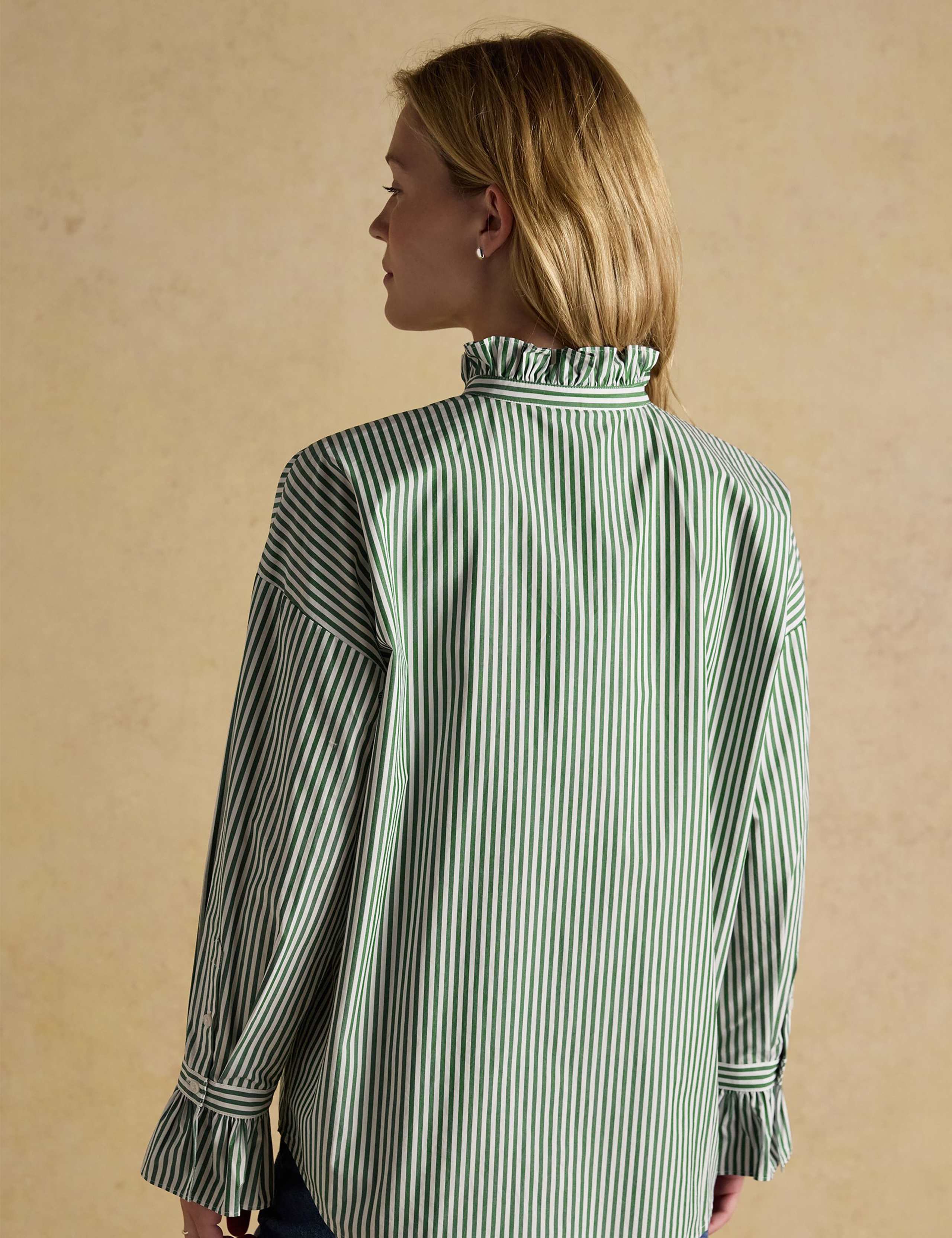 Pure Cotton Striped Frill Neck Shirt 4 of 6