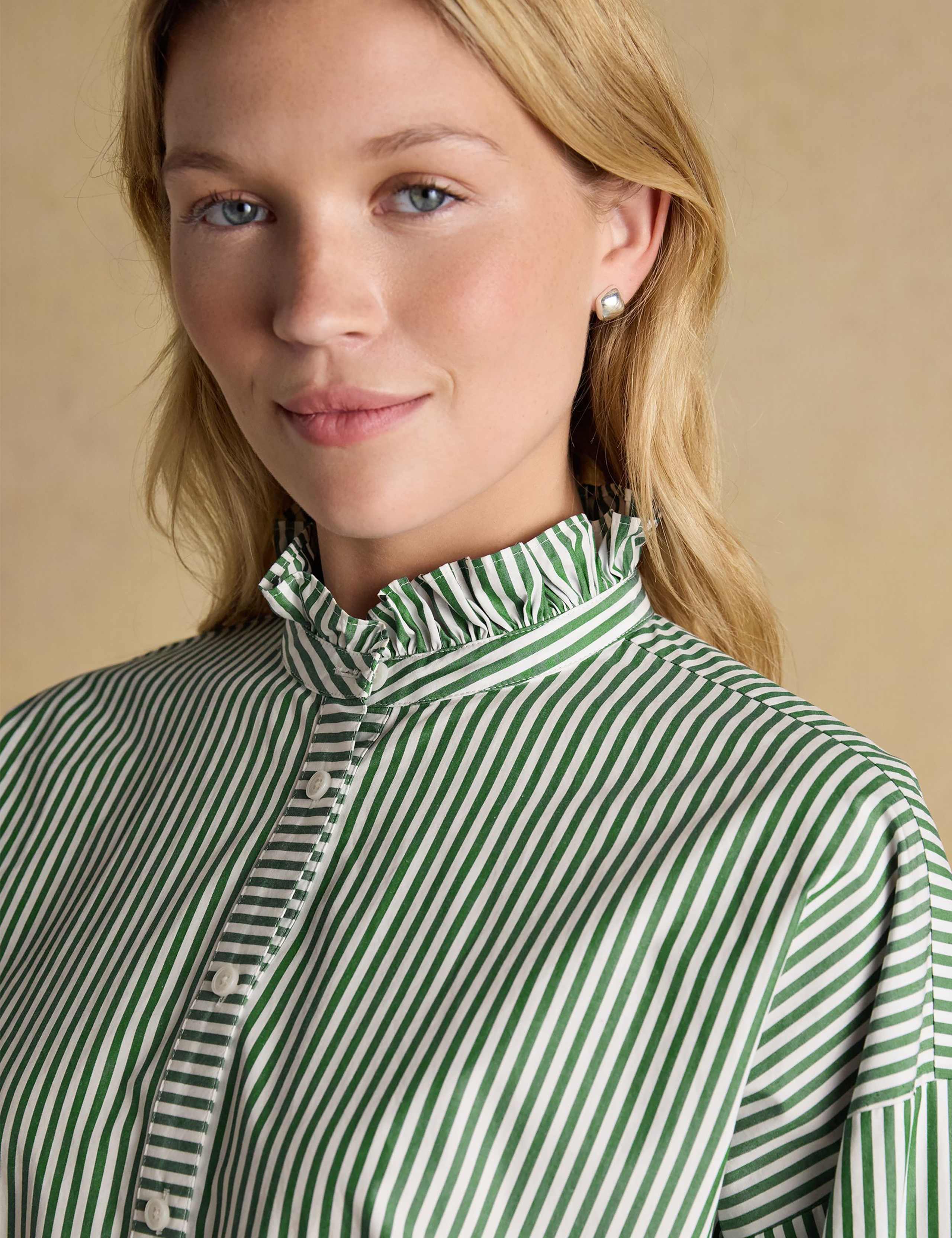 Pure Cotton Striped Frill Neck Shirt 6 of 6