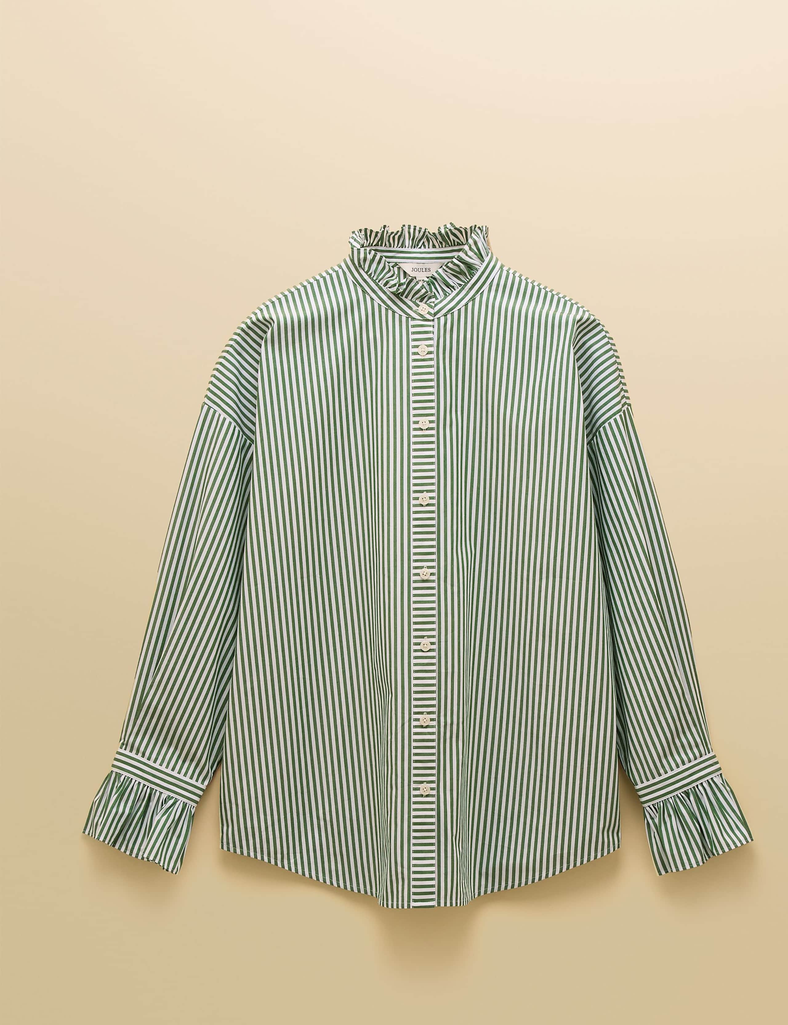 Pure Cotton Striped Frill Neck Shirt 2 of 6
