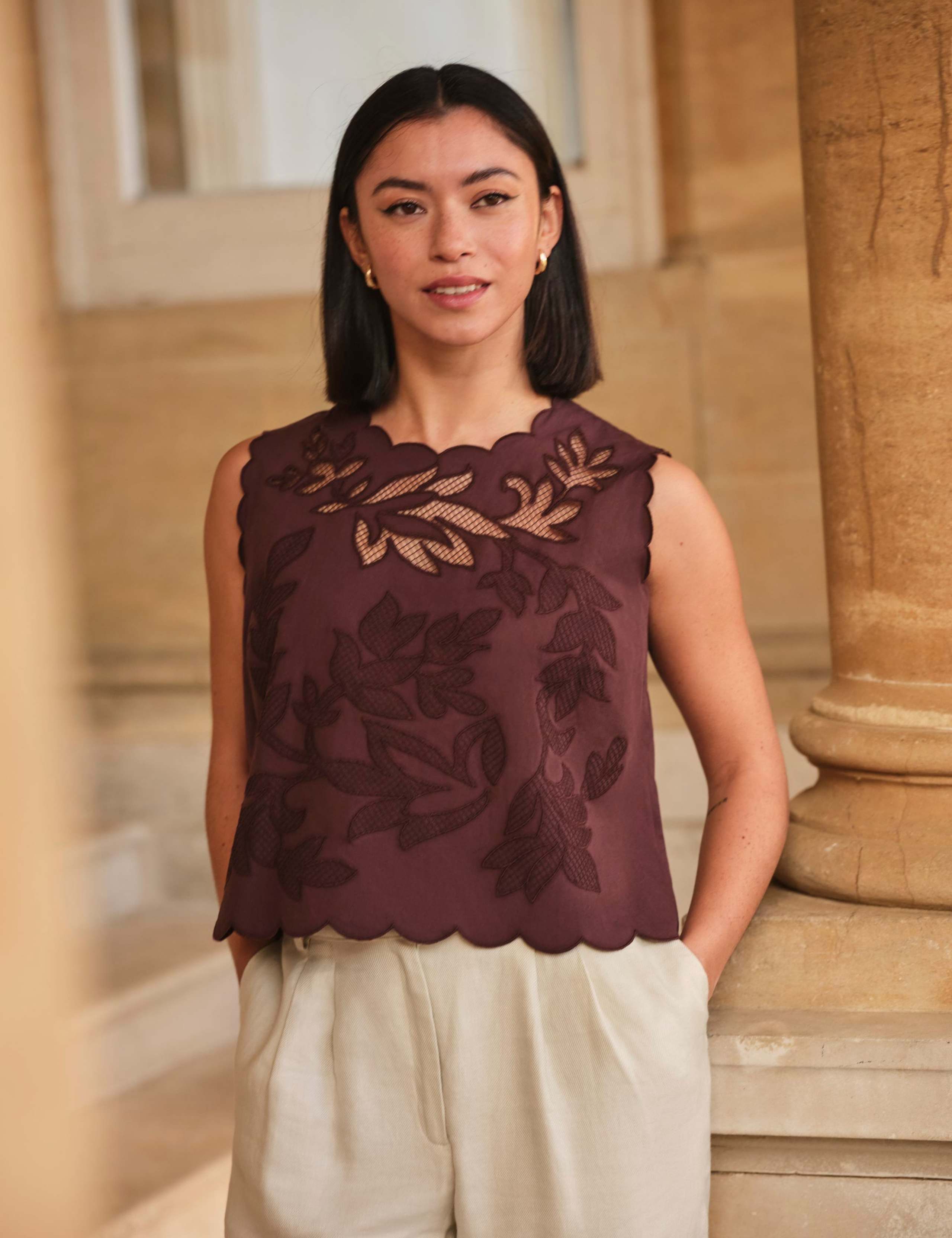 Pure Cotton Round Neck Cutwork Detail Top 6 of 7