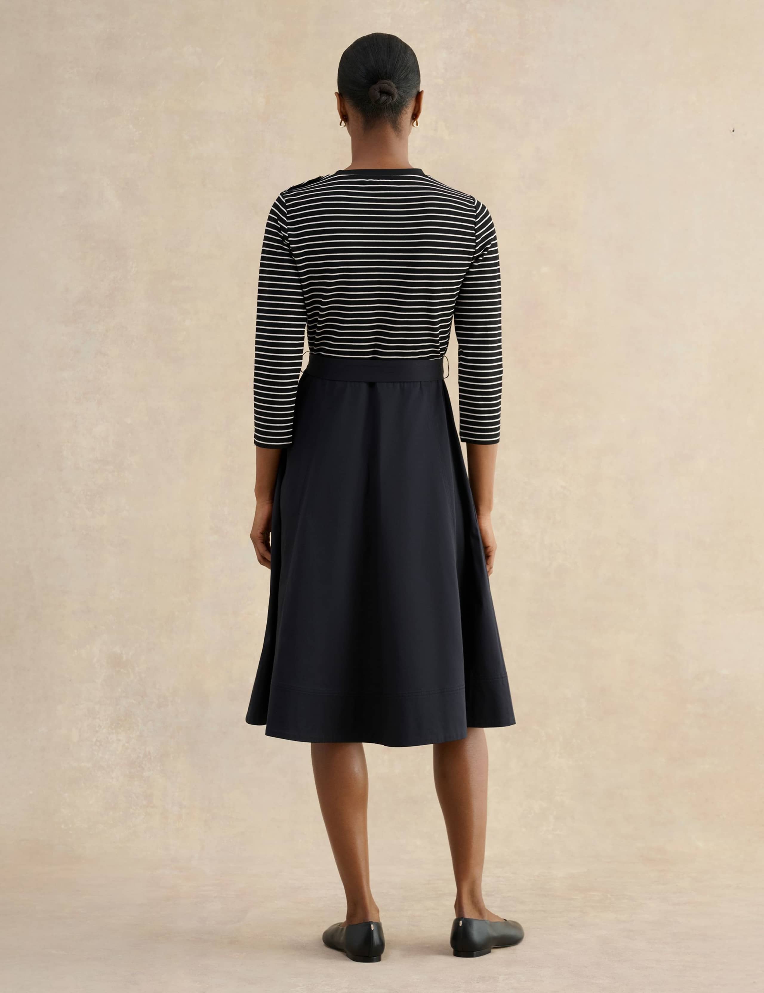 Striped Tie Waist Knee Length Skater Dress 4 of 5