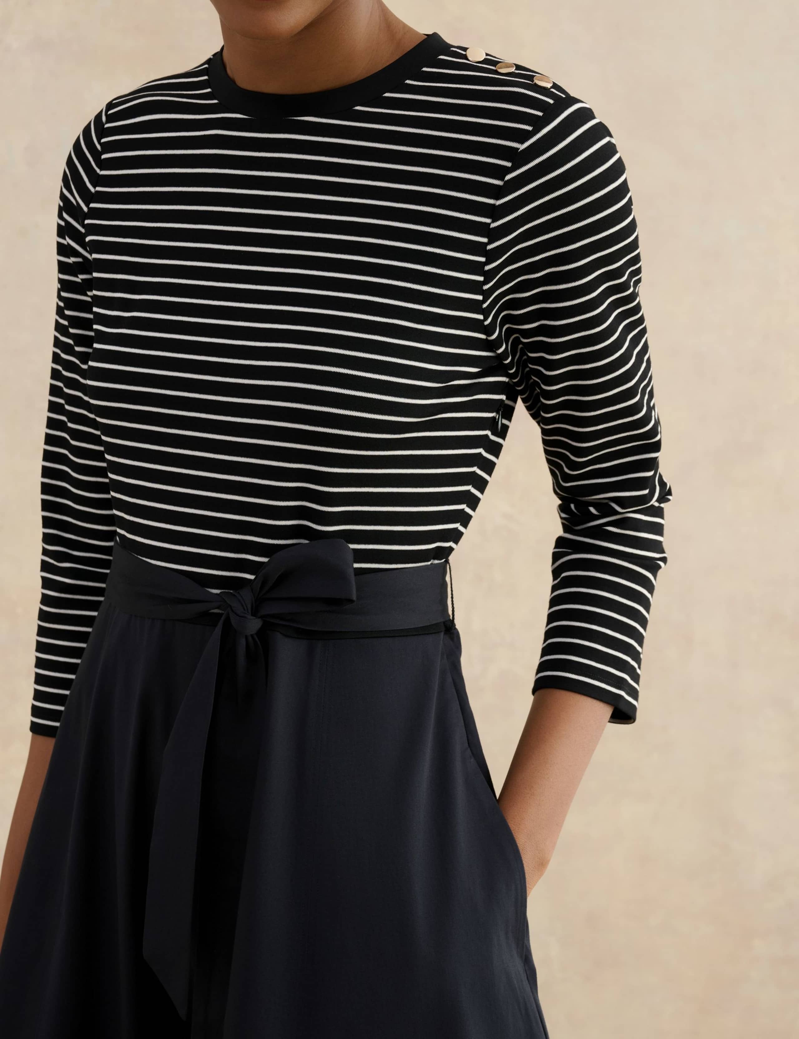 Striped Tie Waist Knee Length Skater Dress 5 of 5