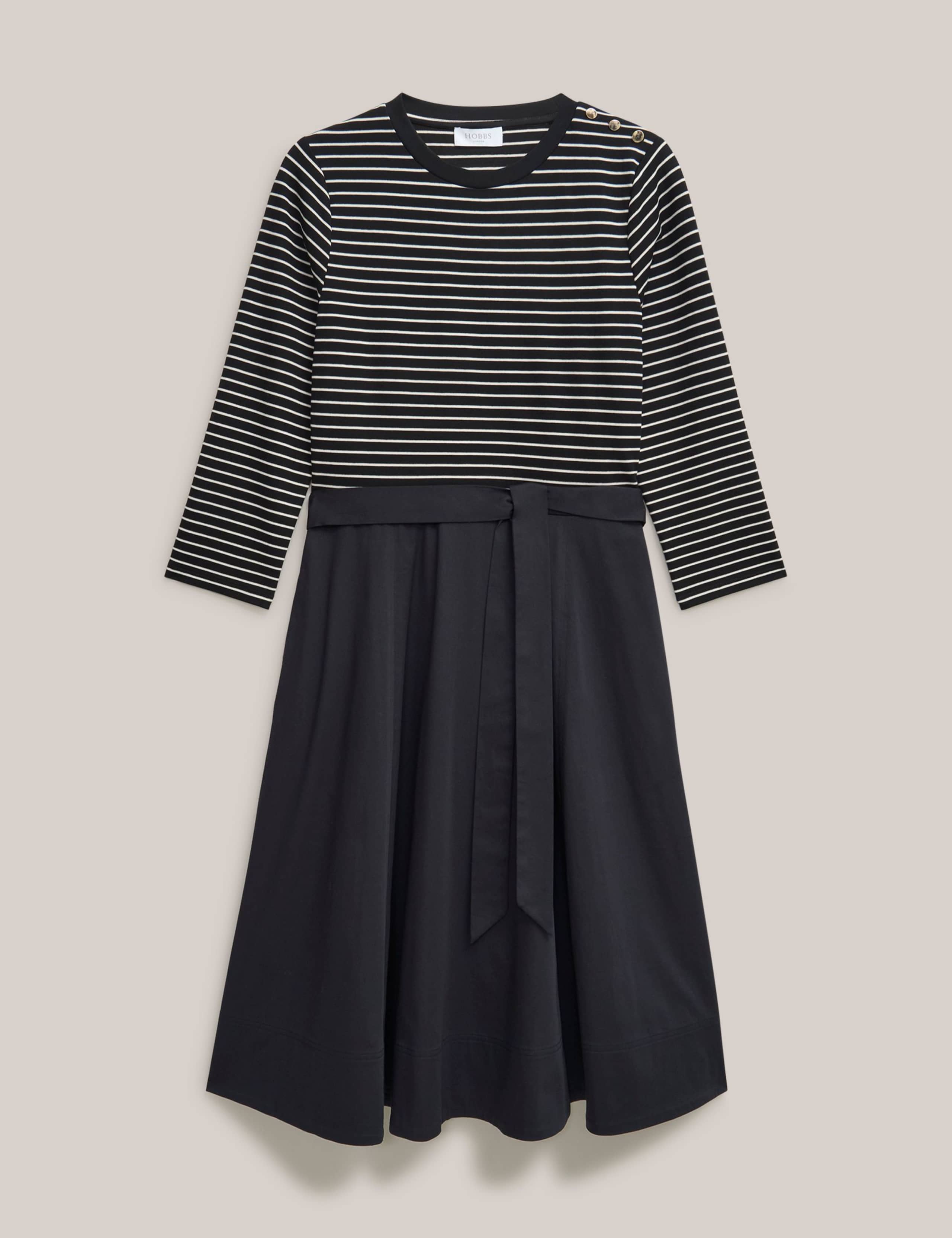 Striped Tie Waist Knee Length Skater Dress 2 of 5