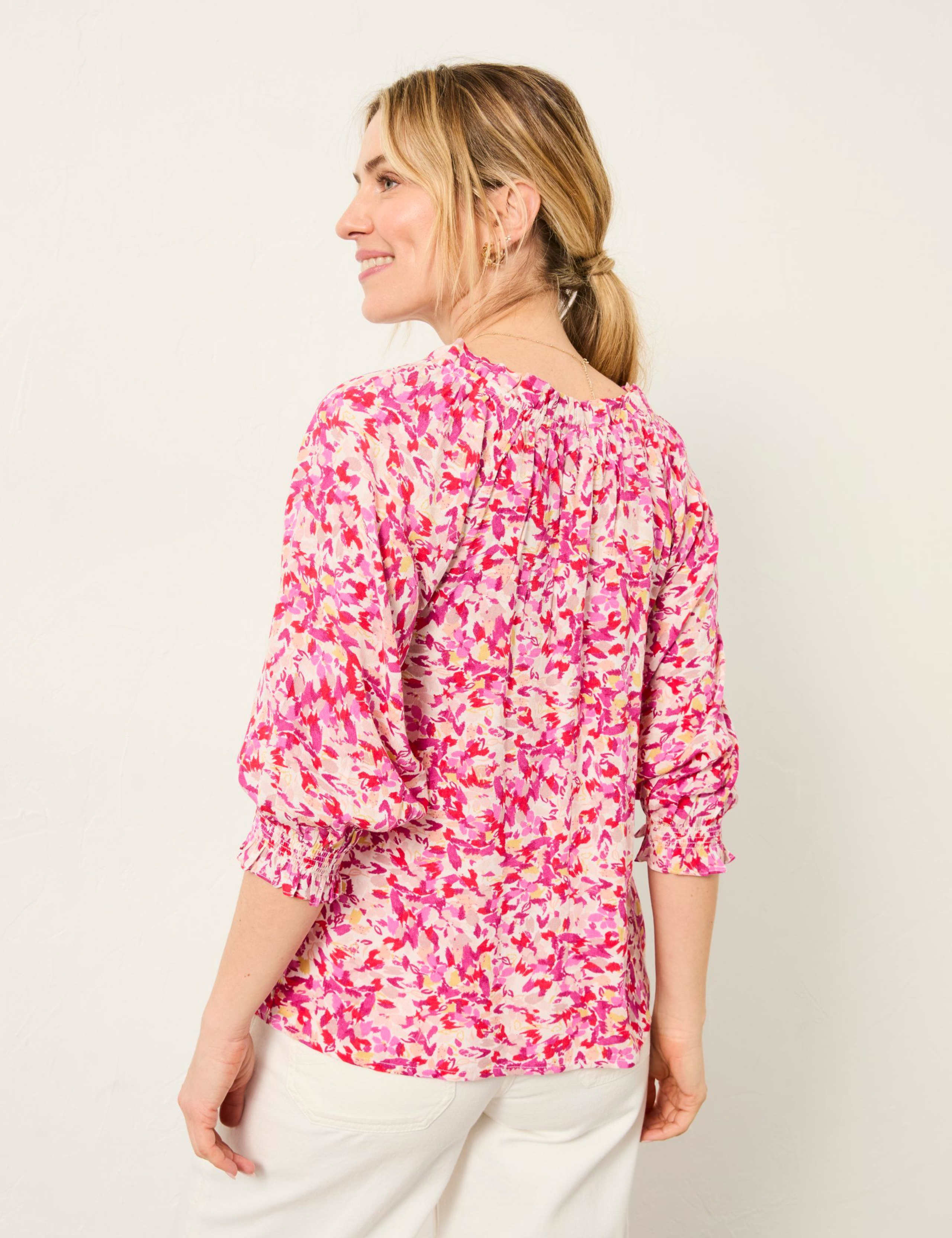 Floral Tie Neck Shirred Detail Blouse 3 of 5
