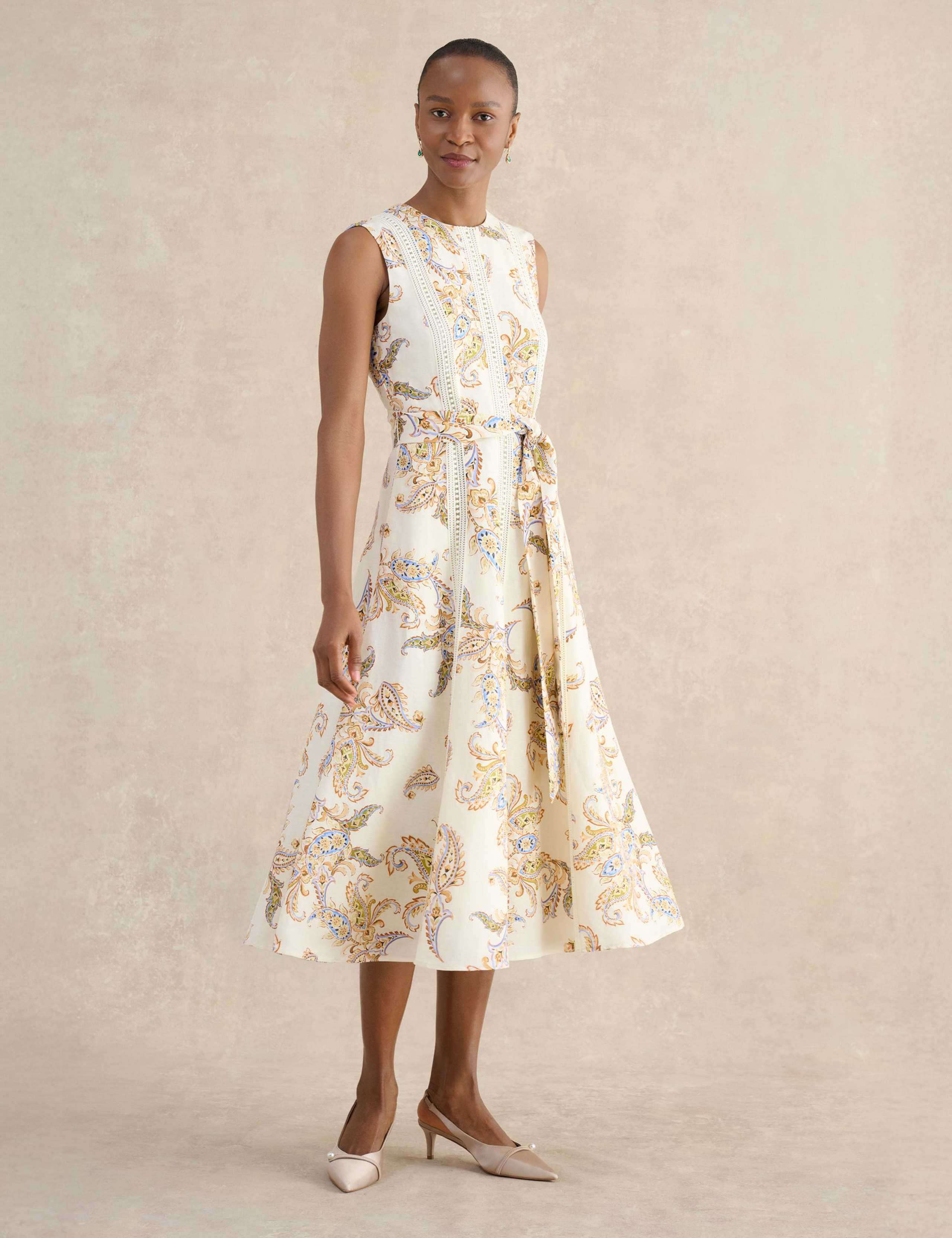 Linen Blend Printed Midi Skater Dress 1 of 5