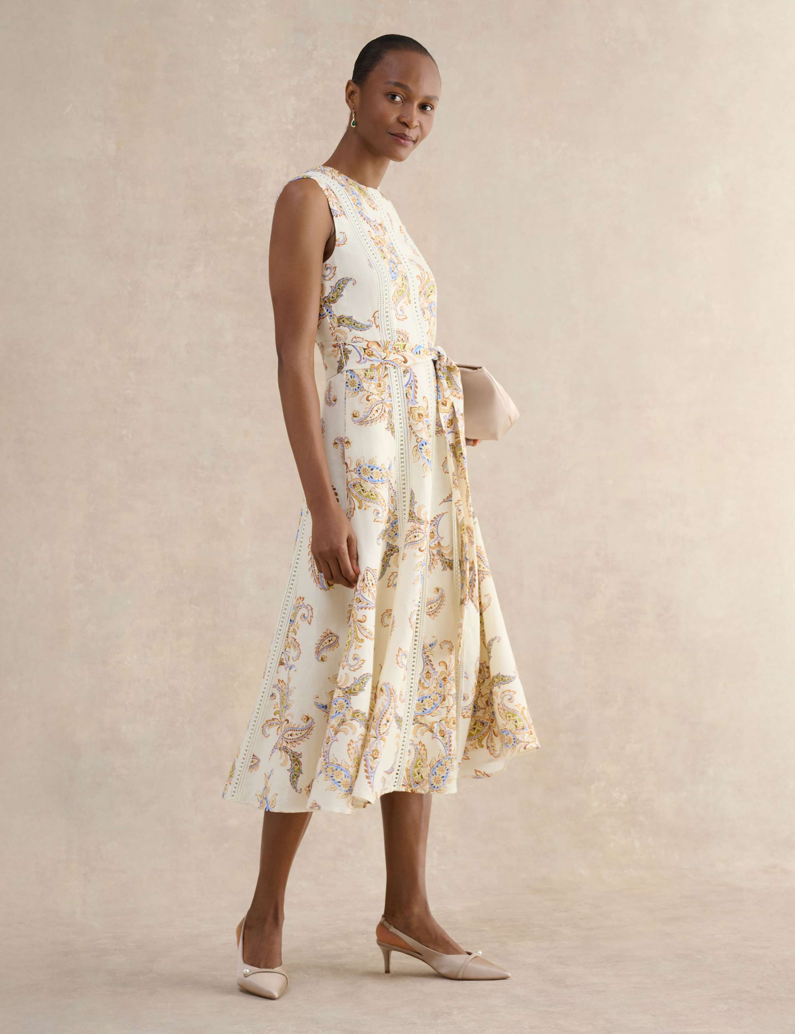 Linen Blend Printed Midi Skater Dress 3 of 5