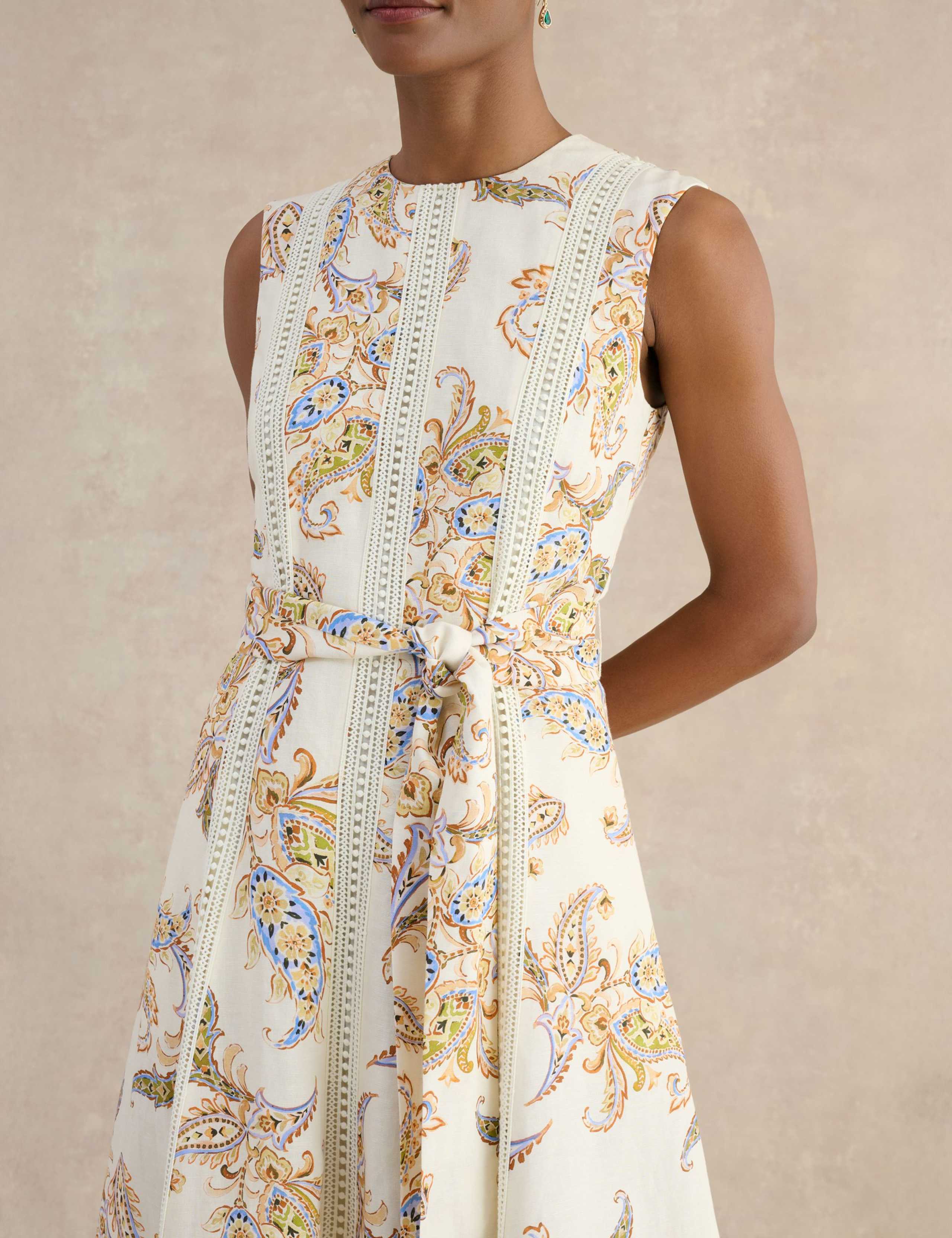 Linen Blend Printed Midi Skater Dress 6 of 6