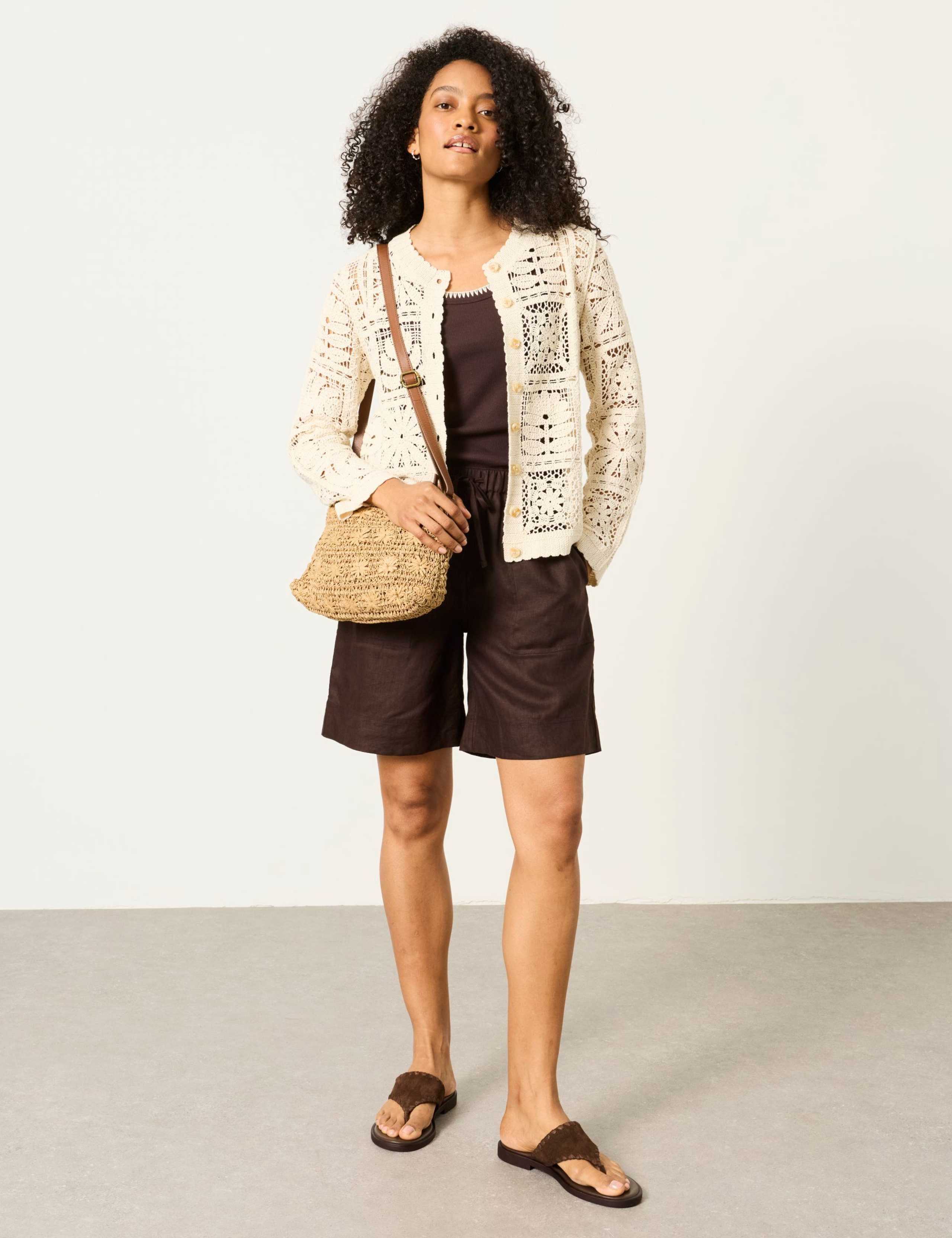Pure Cotton Broderie Crew Neck Cardigan 1 of 6