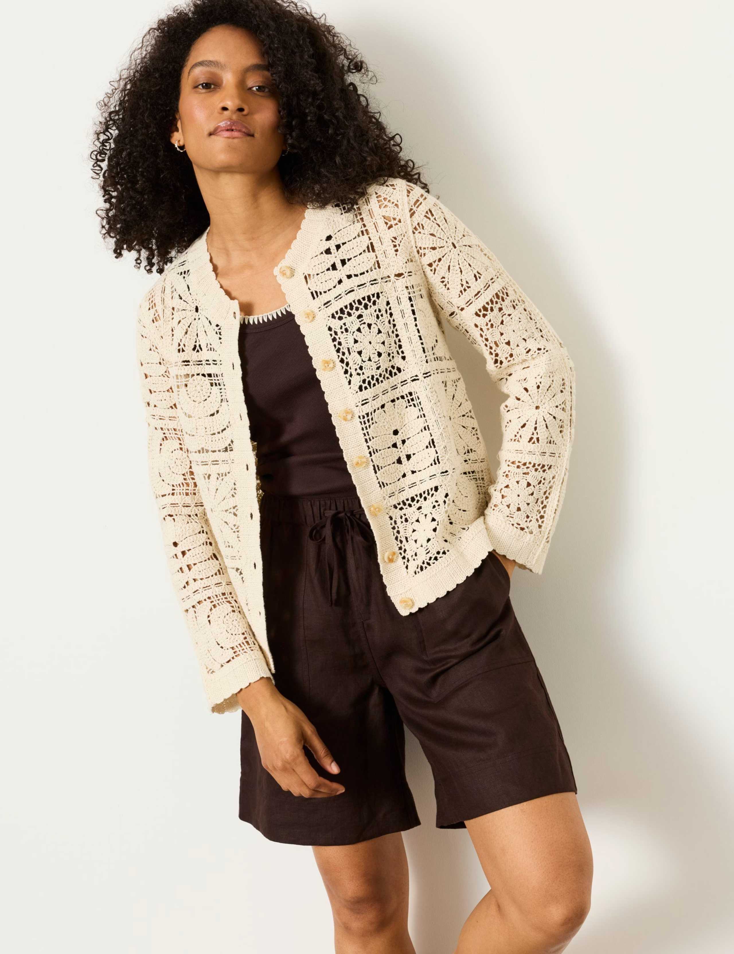 Pure Cotton Broderie Crew Neck Cardigan 3 of 6