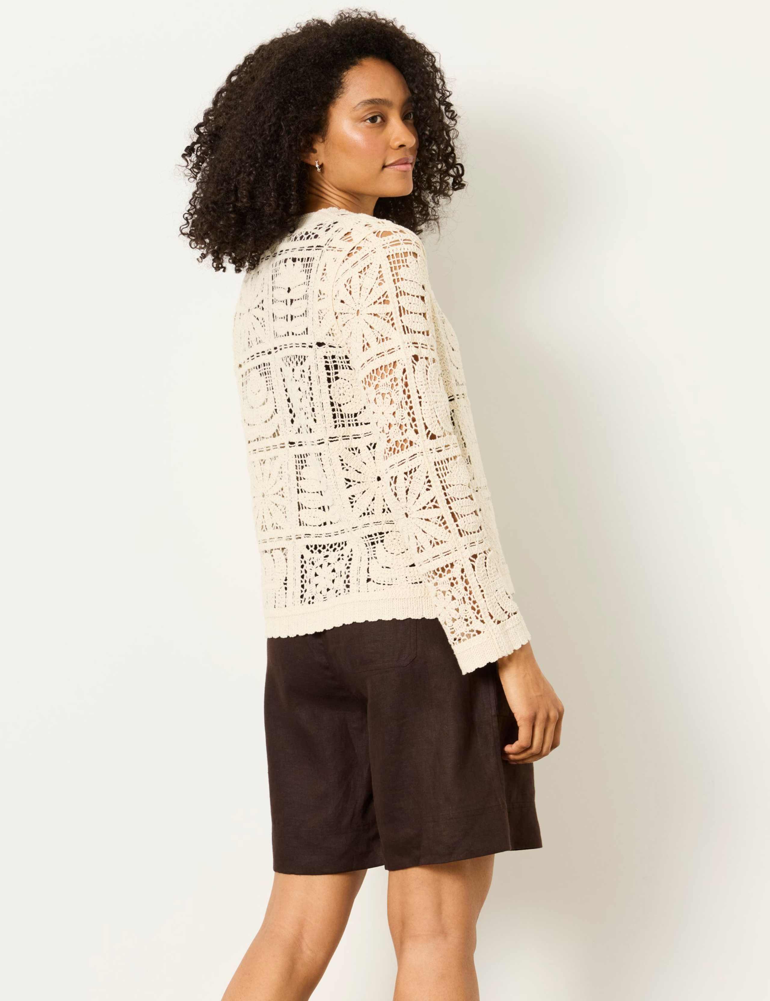 Pure Cotton Broderie Crew Neck Cardigan 4 of 6