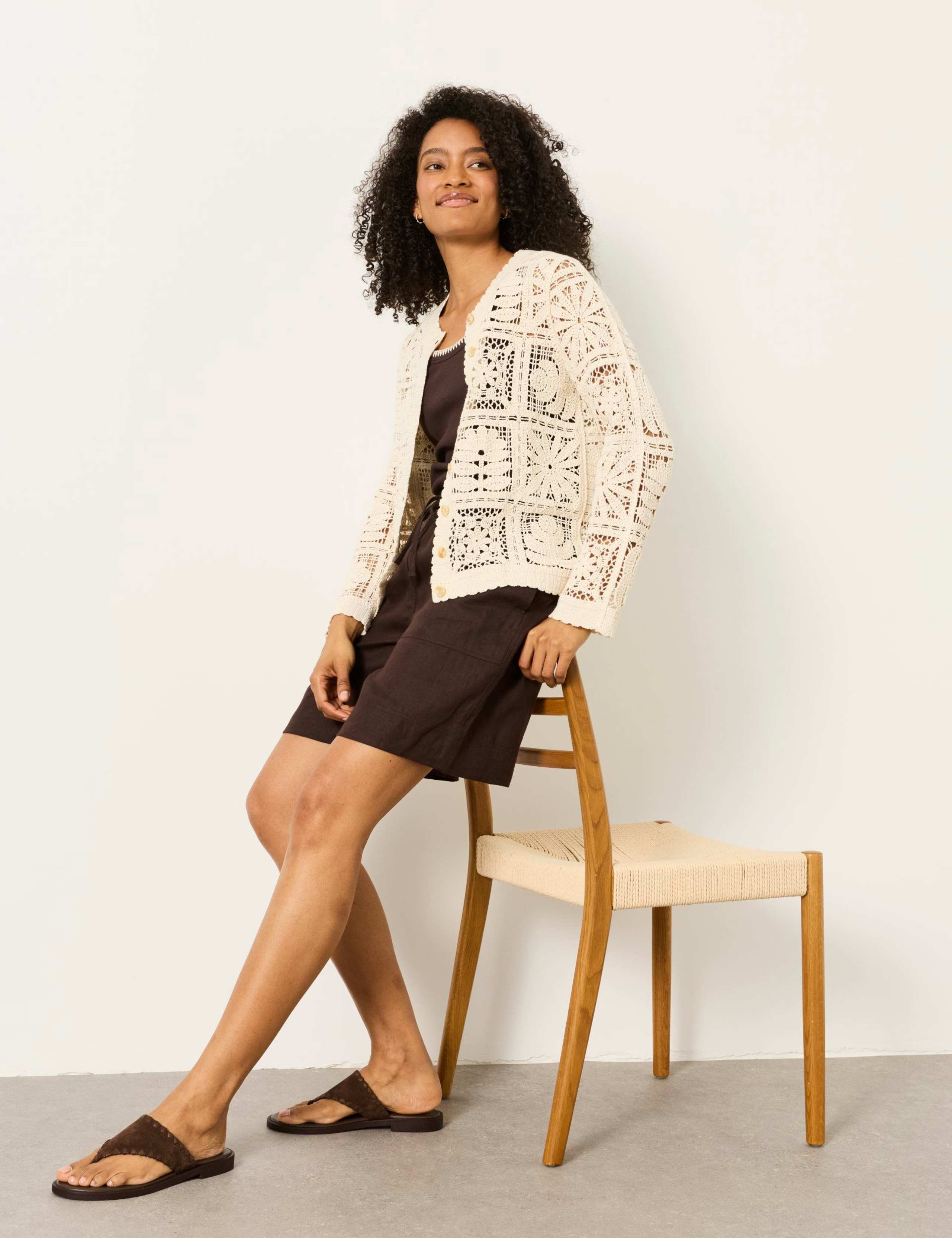 Pure Cotton Broderie Crew Neck Cardigan 5 of 6